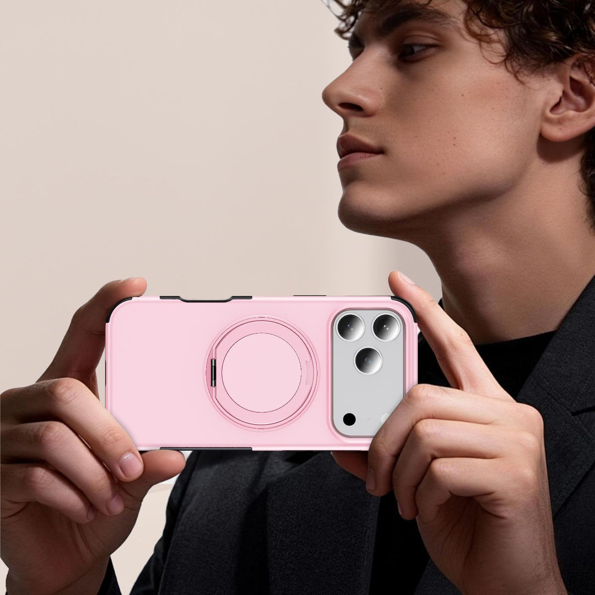For iPhone 17 Pro Max Magnetic 360 Rotating Holder Phone Case - Pink - EDA009861202B
