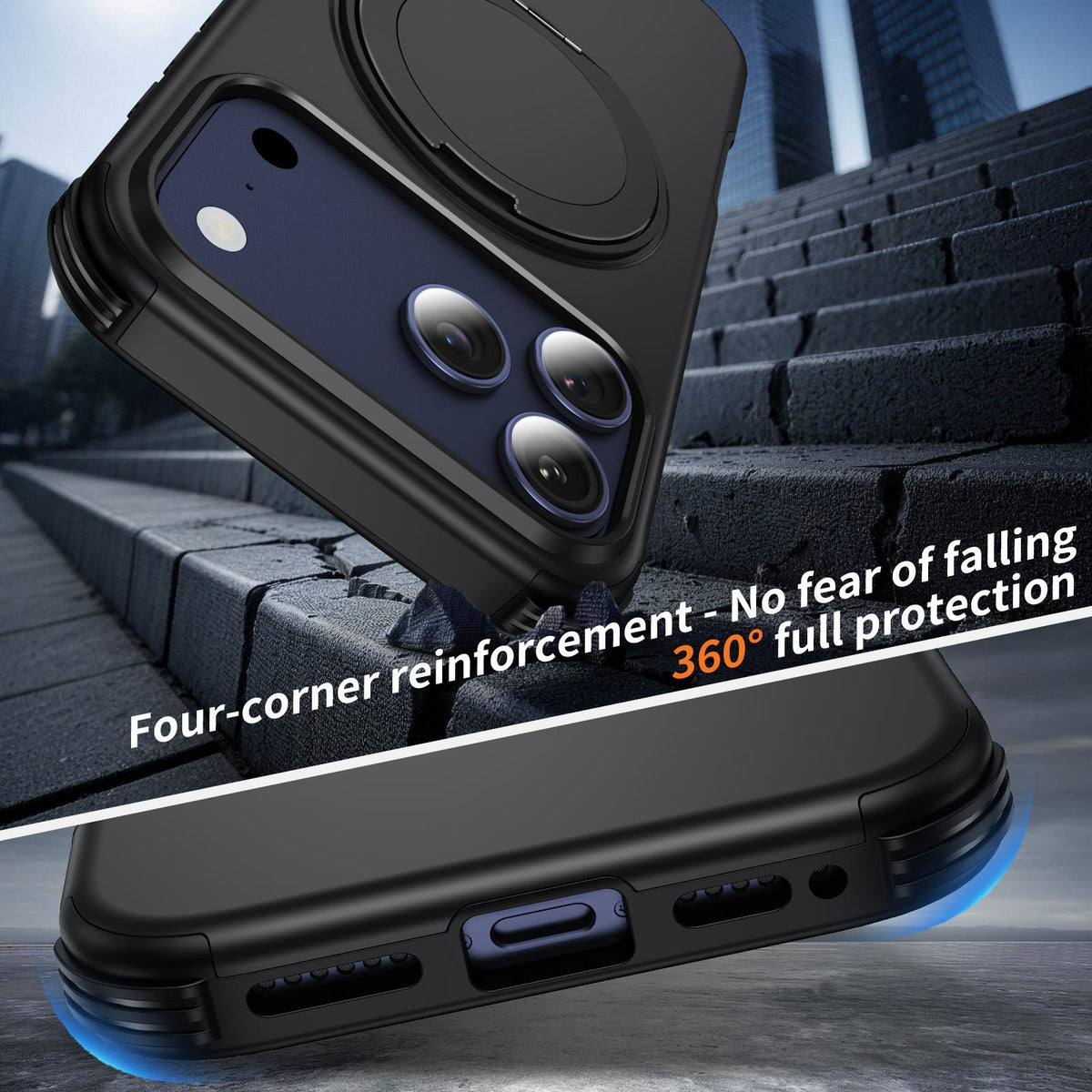 For iPhone 17 Pro Max Magnetic 360 Rotating Holder Phone Case - Black - EDA009861202C