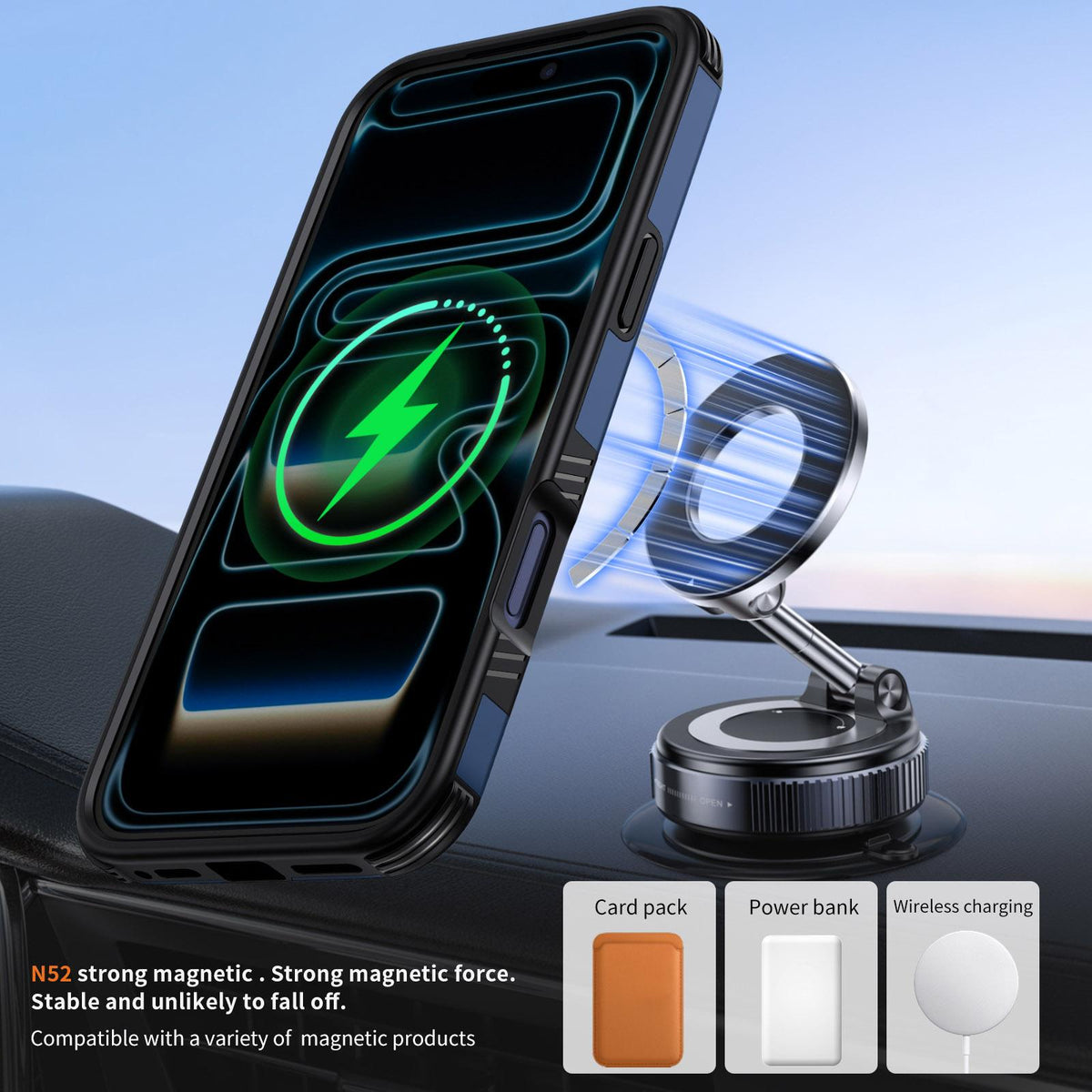 For iPhone 17 Pro Max Magnetic 360 Rotating Holder Phone Case - Blue - EDA009861202E