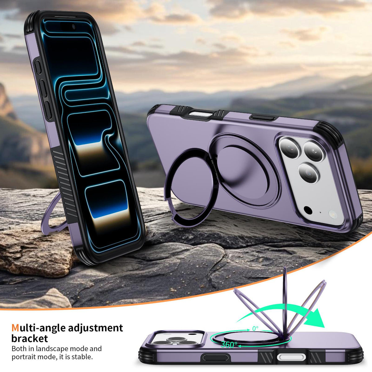 For iPhone 17 Pro Max Magnetic 360 Rotating Holder Phone Case - Light Purple - EDA009861202F