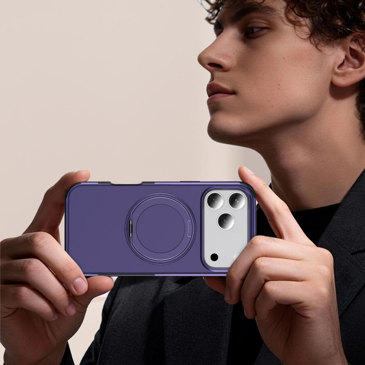 For iPhone 17 Pro Max Magnetic 360 Rotating Holder Phone Case - Dark Purple - EDA009861202G