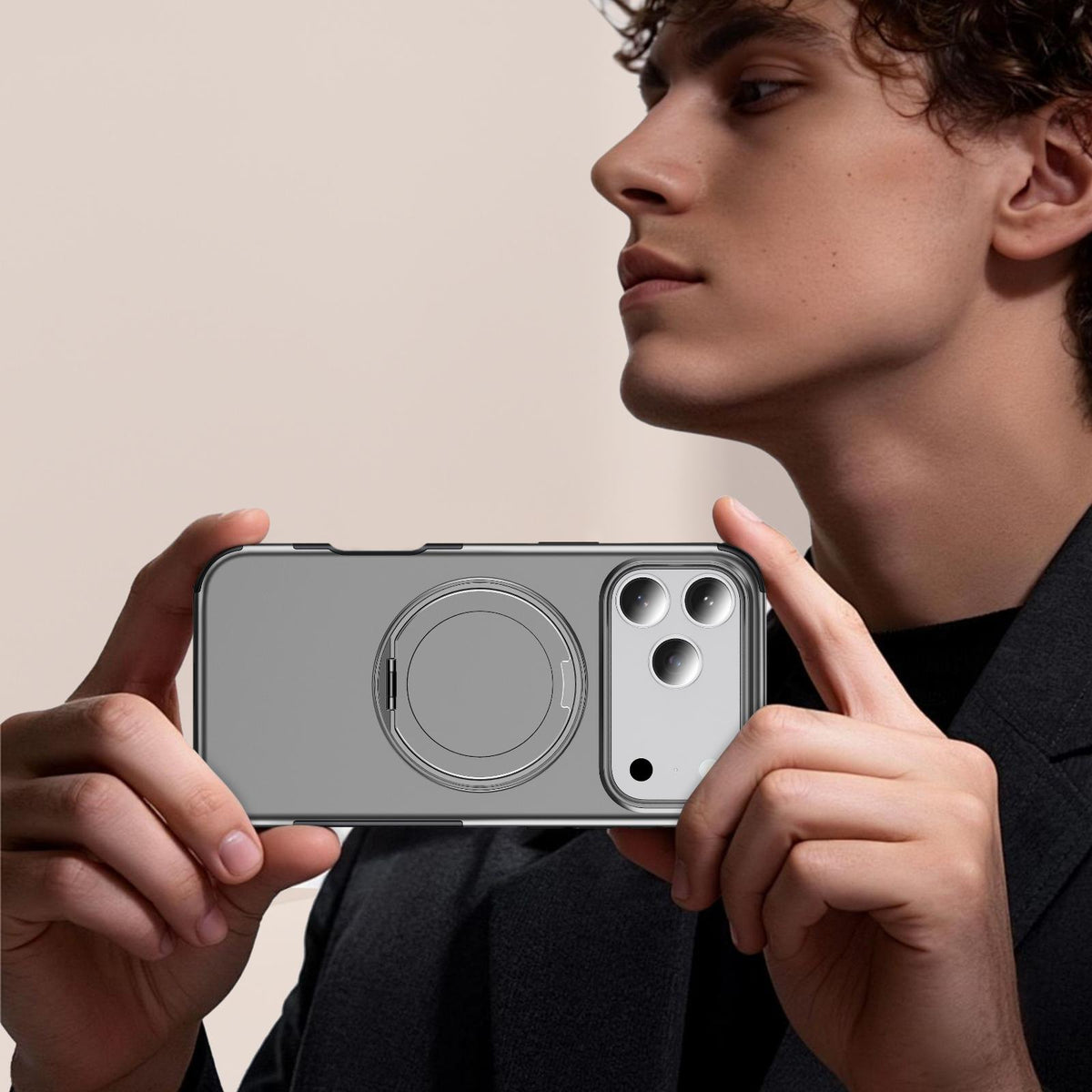For iPhone 17 Pro Max Magnetic 360 Rotating Holder Phone Case - Silver - EDA009861202H