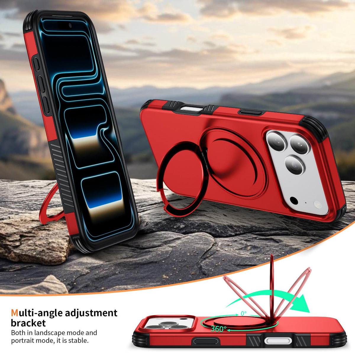 For iPhone 18 Pro Magnetic 360 Rotating Holder Phone Case - Red - EDA009861203D