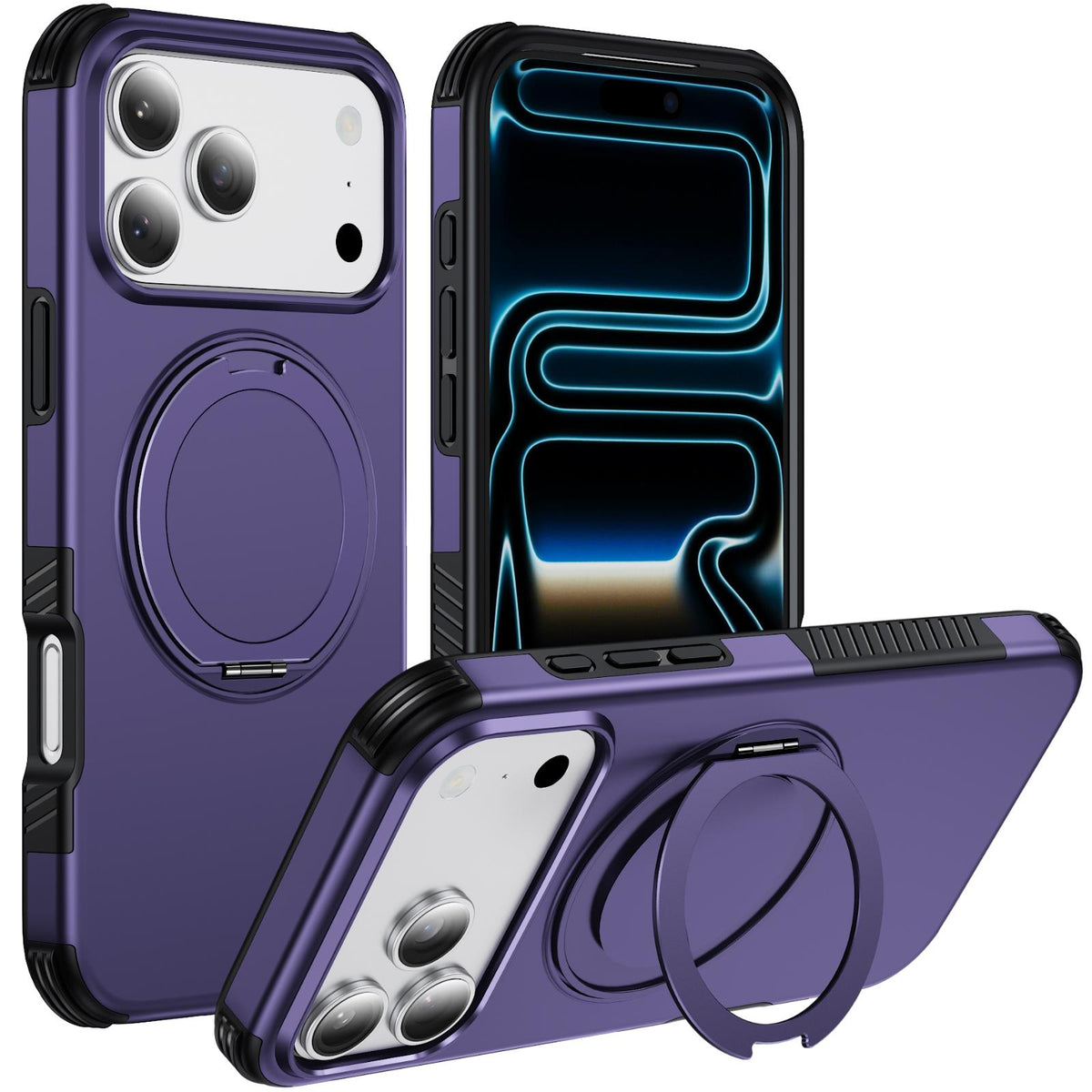 For iPhone 18 Pro Magnetic 360 Rotating Holder Phone Case - Dark Purple - EDA009861203G