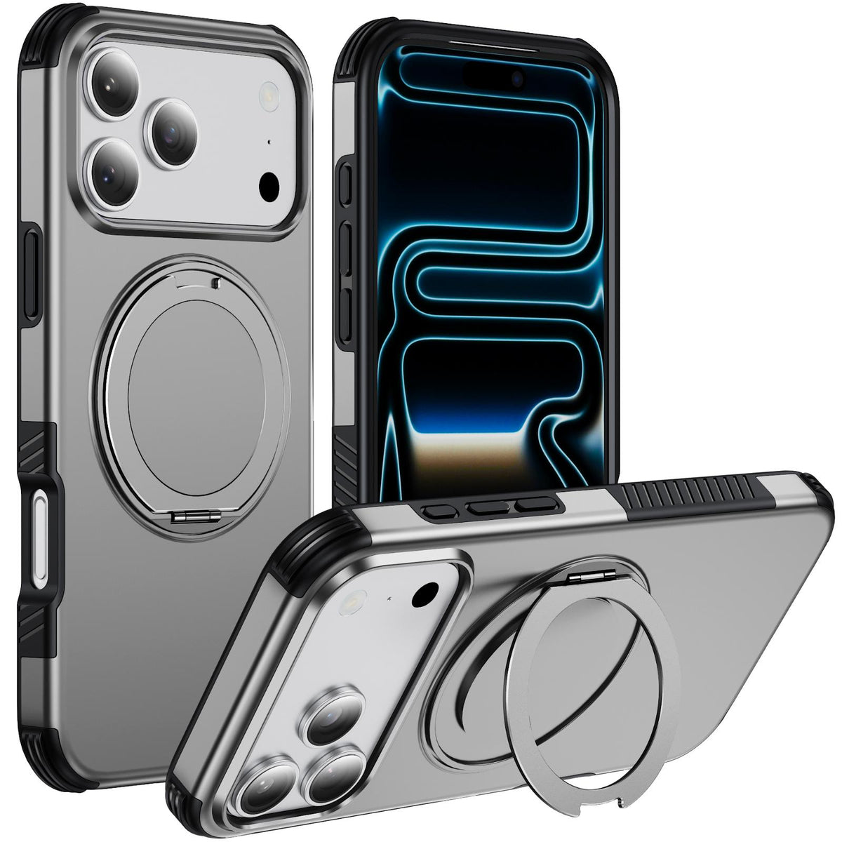 For iPhone 18 Pro Magnetic 360 Rotating Holder Phone Case - Silver - EDA009861203H