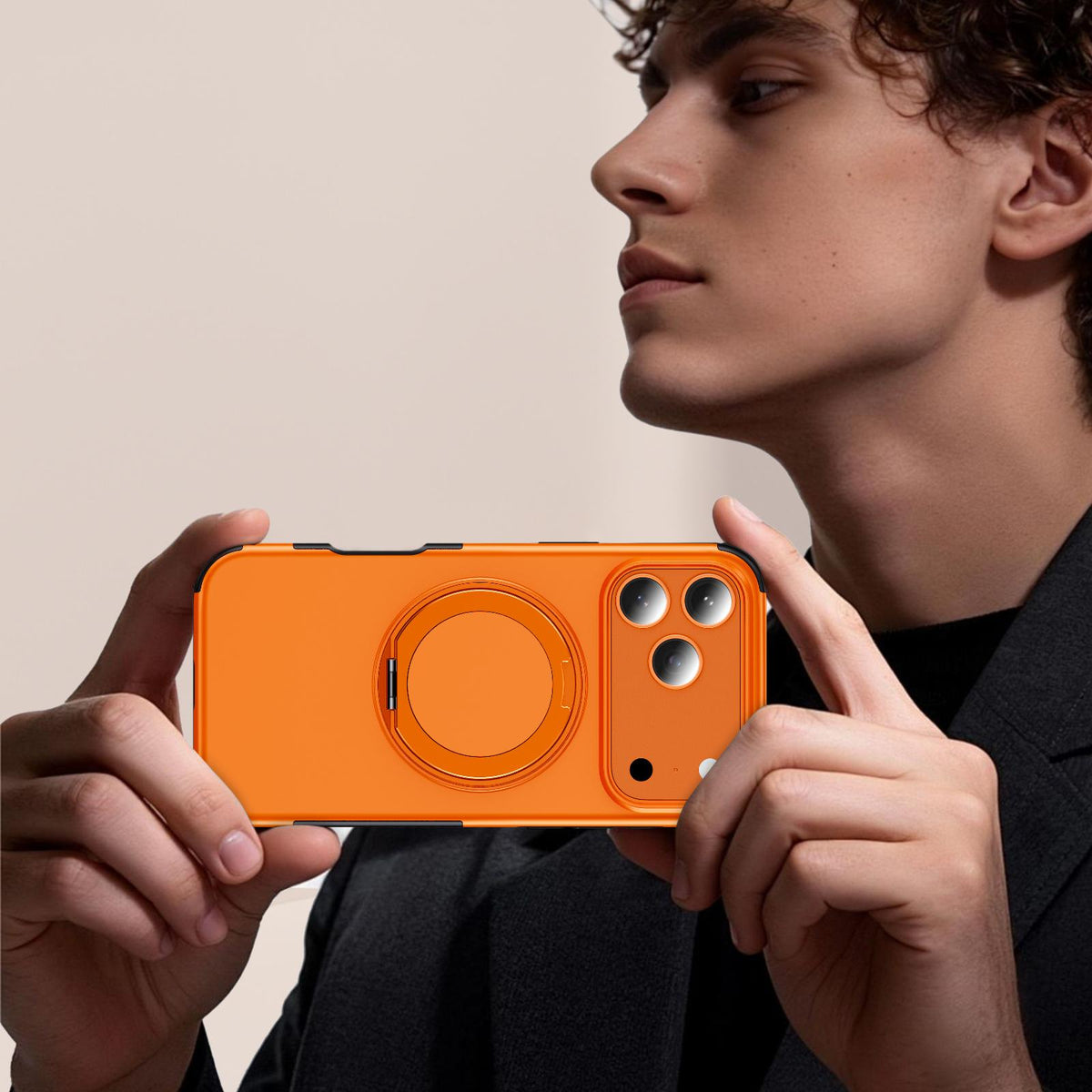 For iPhone 18 Pro Max Magnetic 360 Rotating Holder Phone Case - Orange - EDA009861204A