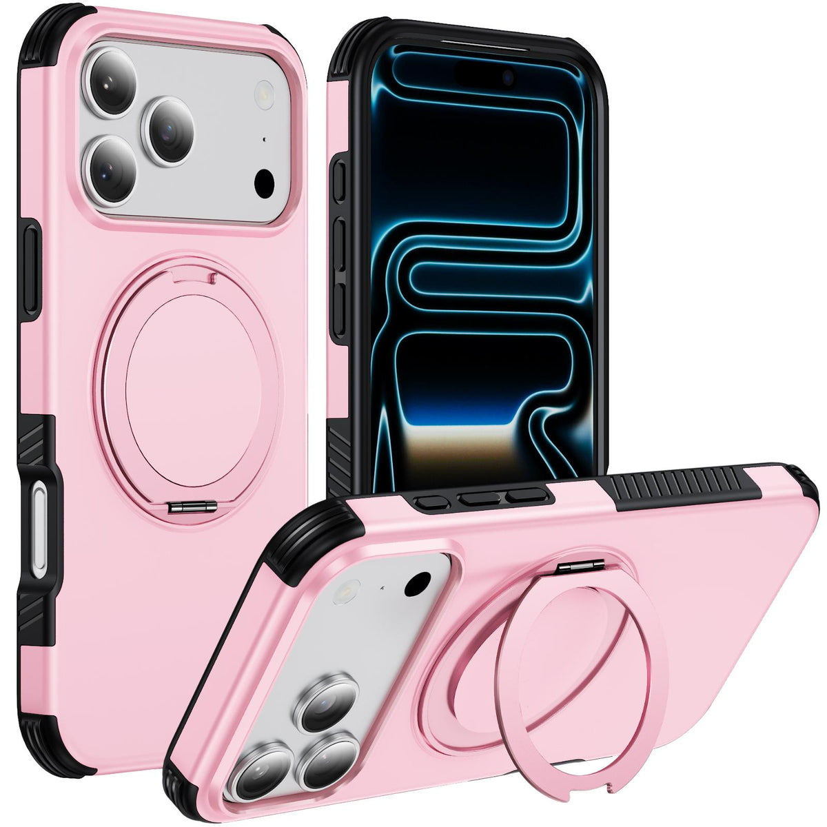 For iPhone 18 Pro Max Magnetic 360 Rotating Holder Phone Case - Pink - EDA009861204B