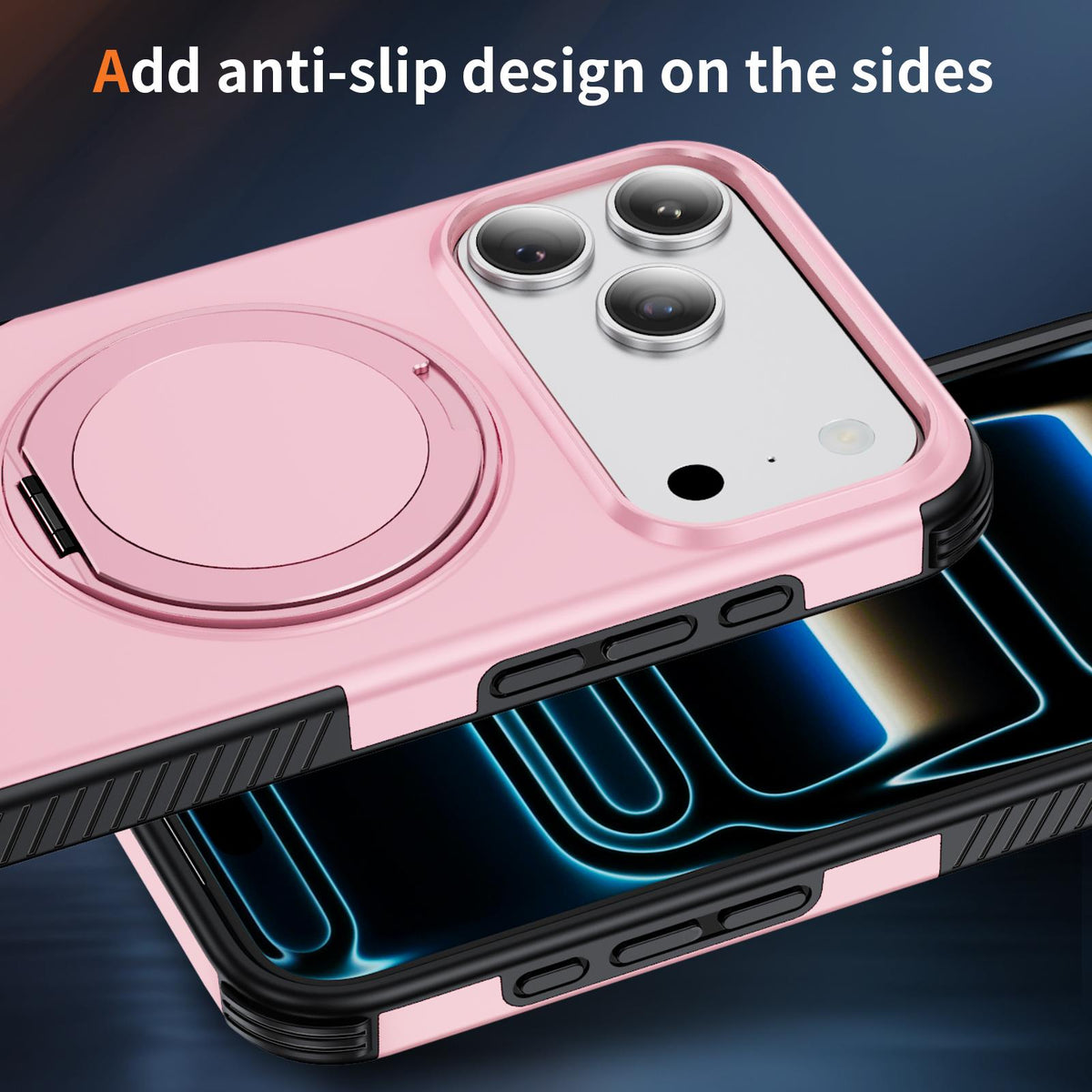 For iPhone 18 Pro Max Magnetic 360 Rotating Holder Phone Case - Pink - EDA009861204B