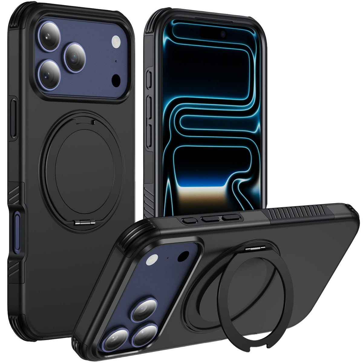 For iPhone 18 Pro Max Magnetic 360 Rotating Holder Phone Case - Black - EDA009861204C