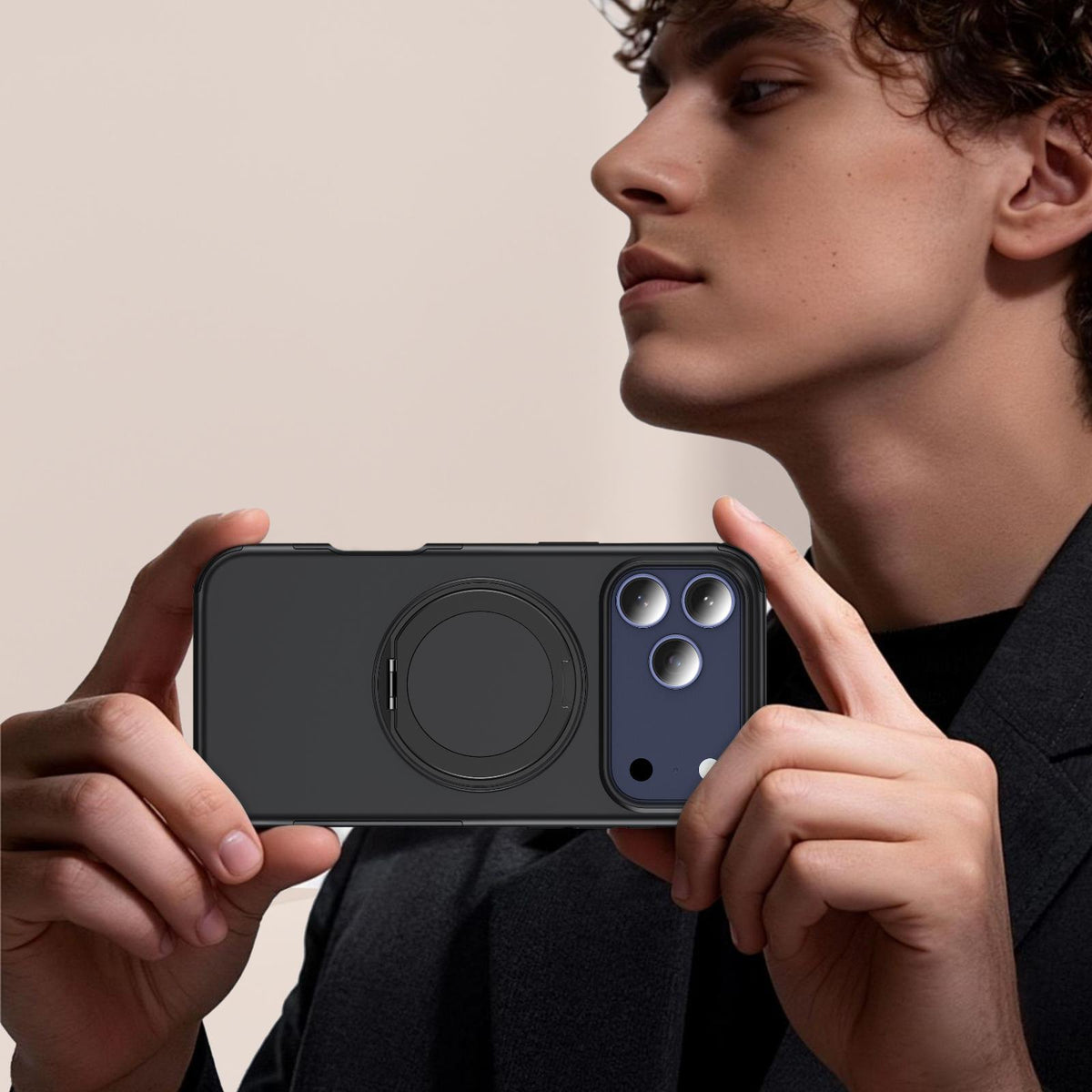 For iPhone 18 Pro Max Magnetic 360 Rotating Holder Phone Case - Black - EDA009861204C