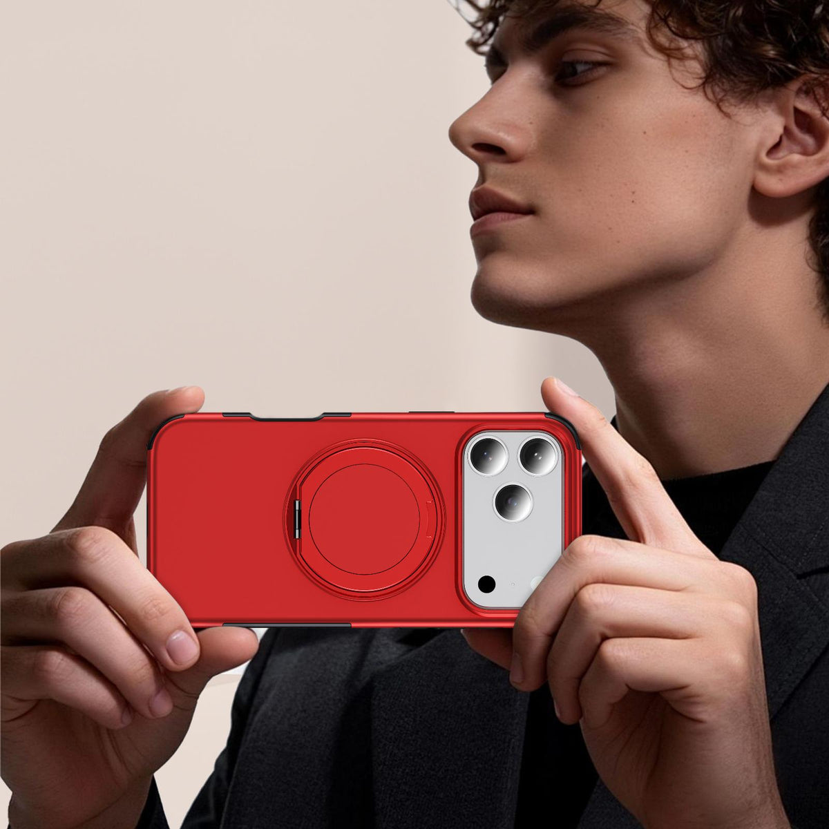 For iPhone 18 Pro Max Magnetic 360 Rotating Holder Phone Case - Red - EDA009861204D