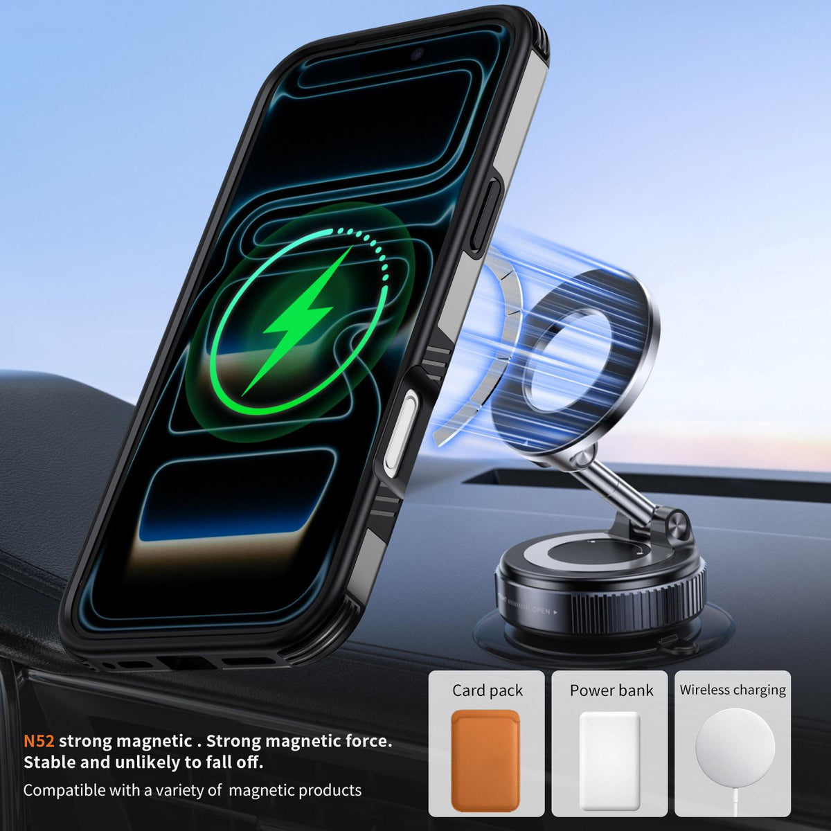 For iPhone 18 Pro Max Magnetic 360 Rotating Holder Phone Case - Silver - EDA009861204H