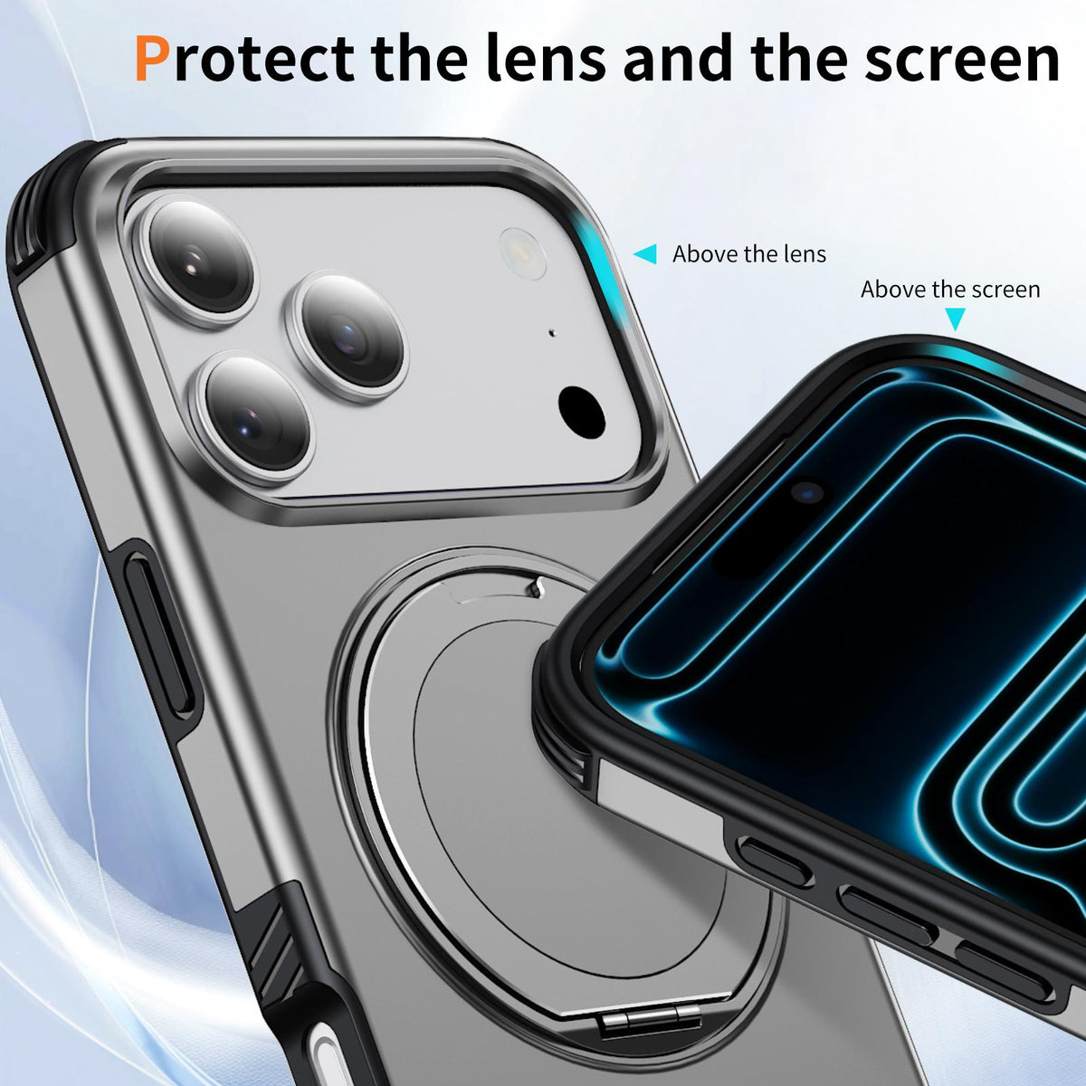 For iPhone 18 Pro Max Magnetic 360 Rotating Holder Phone Case - Silver - EDA009861204H