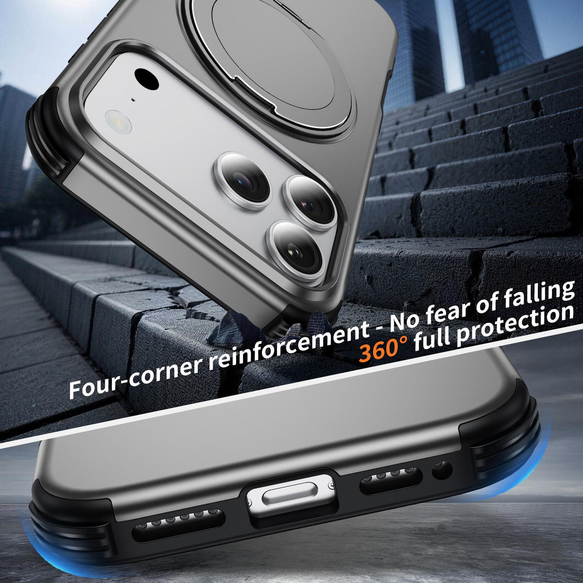 For iPhone 18 Pro Max Magnetic 360 Rotating Holder Phone Case - Silver - EDA009861204H
