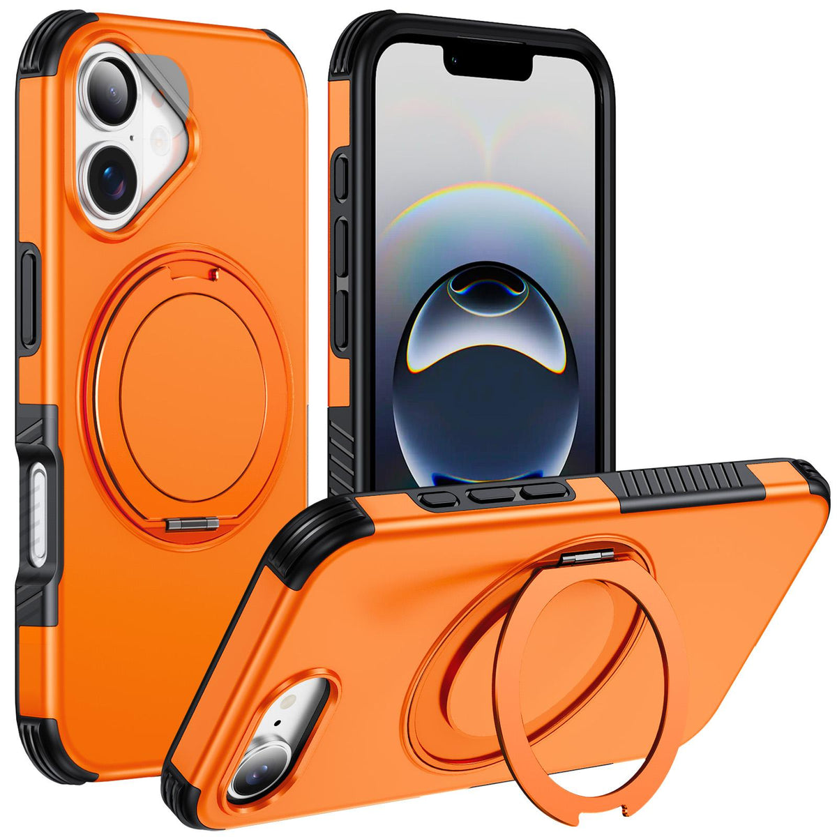 For iPhone 17e / 16e Magnetic 360 Rotating Holder Phone Case - Orange - EDA009861205A