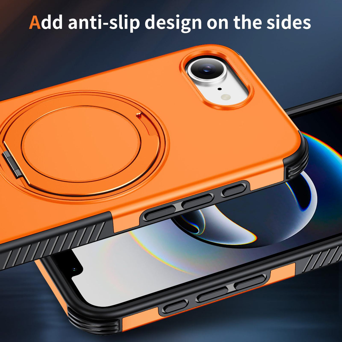 For iPhone 17e / 16e Magnetic 360 Rotating Holder Phone Case - Orange - EDA009861205A