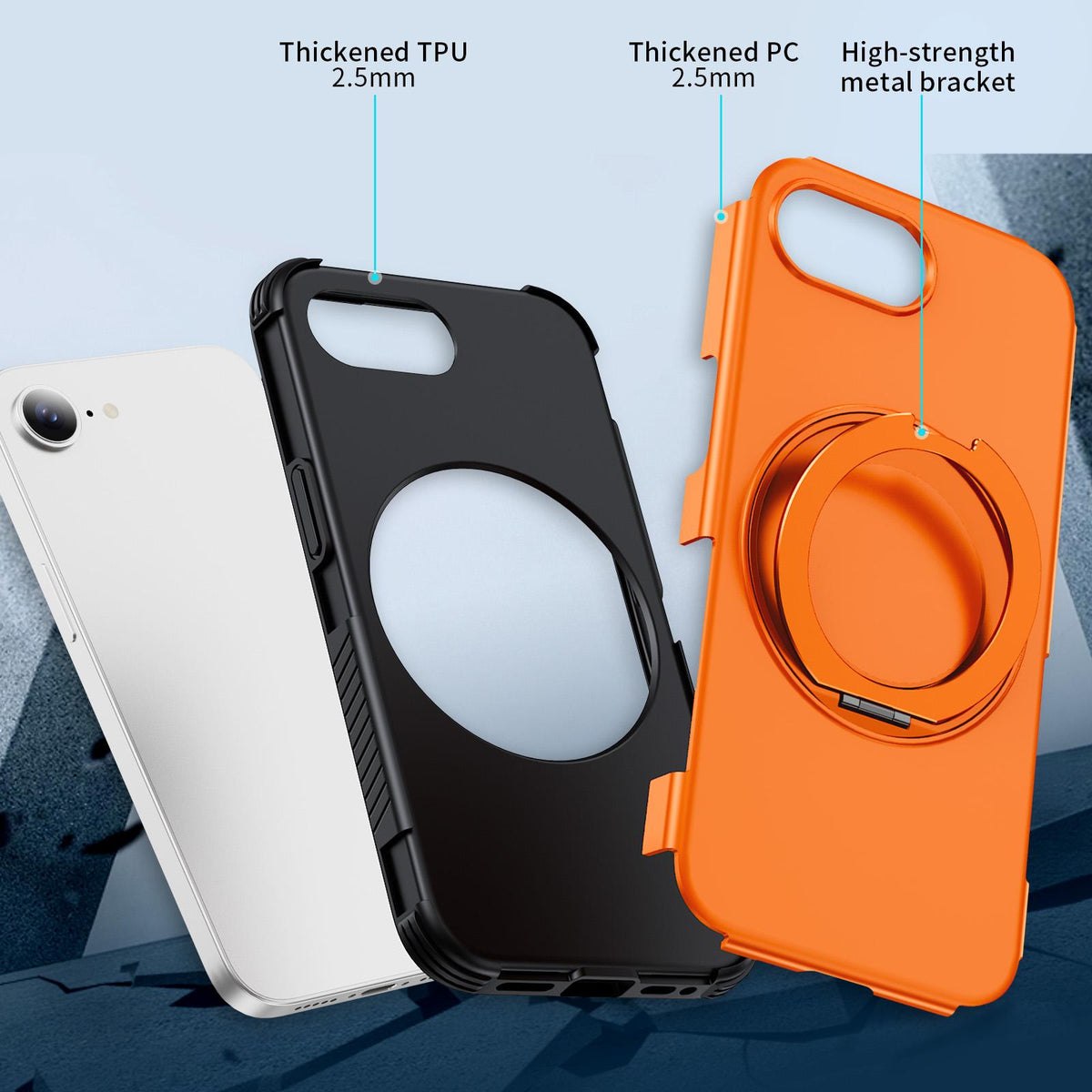 For iPhone 17e / 16e Magnetic 360 Rotating Holder Phone Case - Orange - EDA009861205A