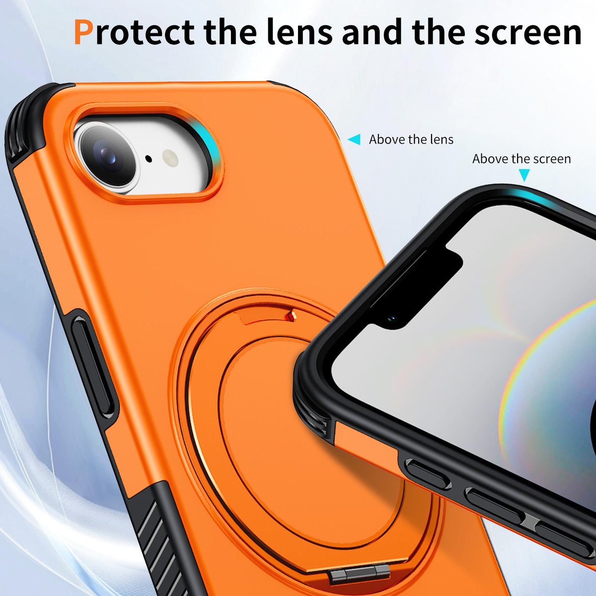 For iPhone 17e / 16e Magnetic 360 Rotating Holder Phone Case - Orange - EDA009861205A