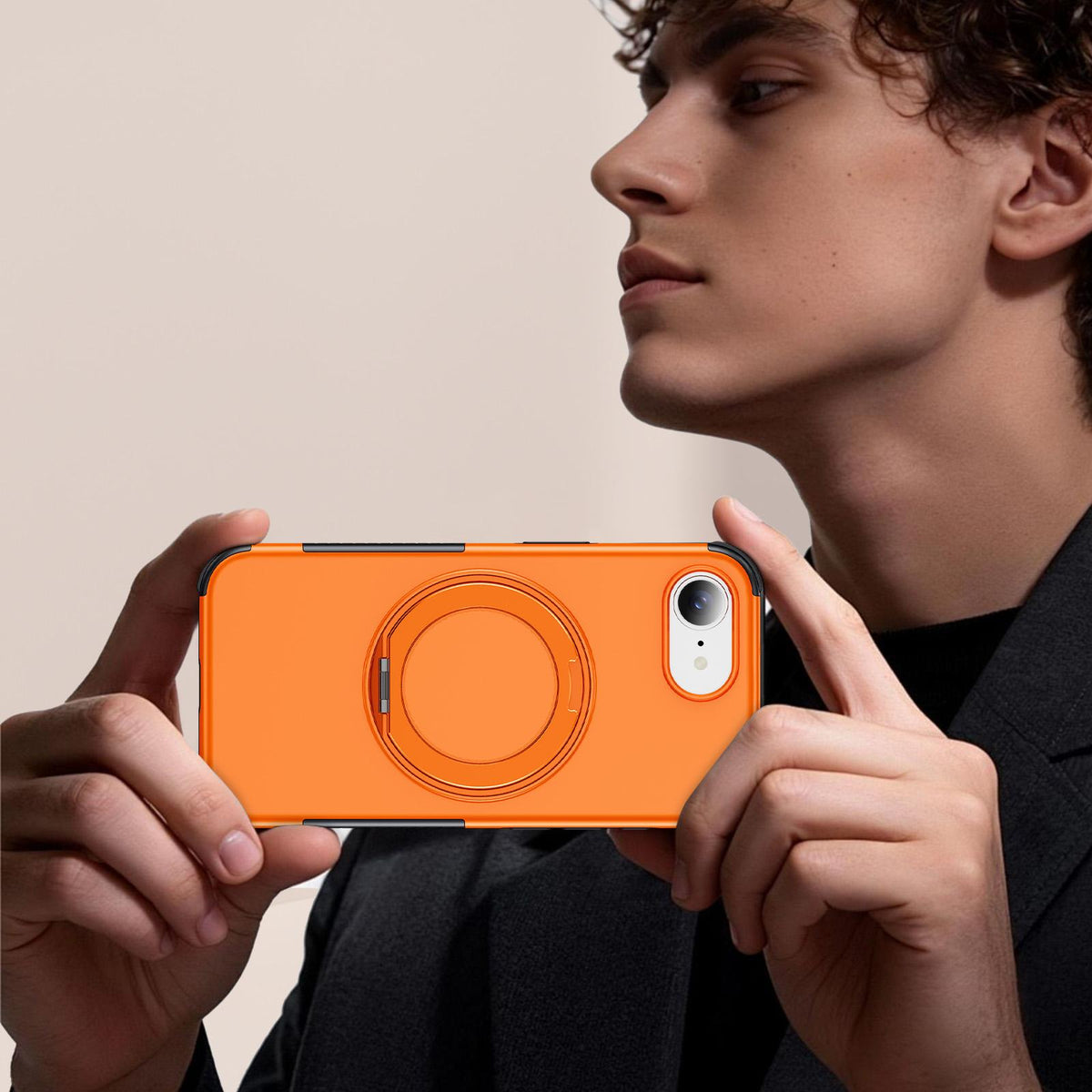 For iPhone 17e / 16e Magnetic 360 Rotating Holder Phone Case - Orange - EDA009861205A