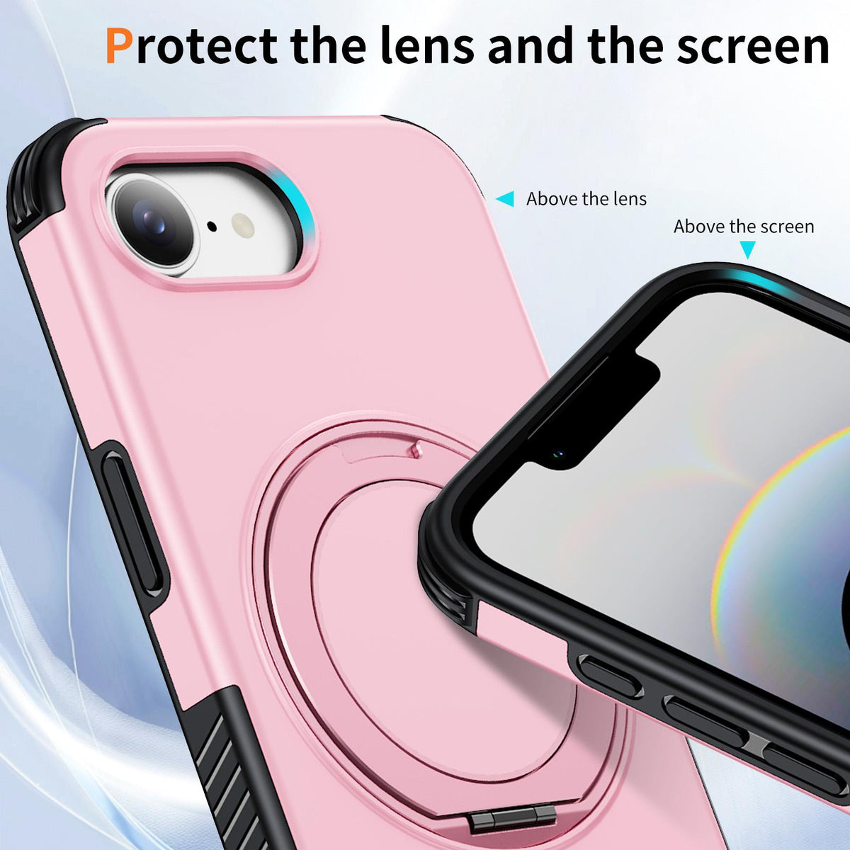 For iPhone 17e / 16e Magnetic 360 Rotating Holder Phone Case - Pink - EDA009861205B