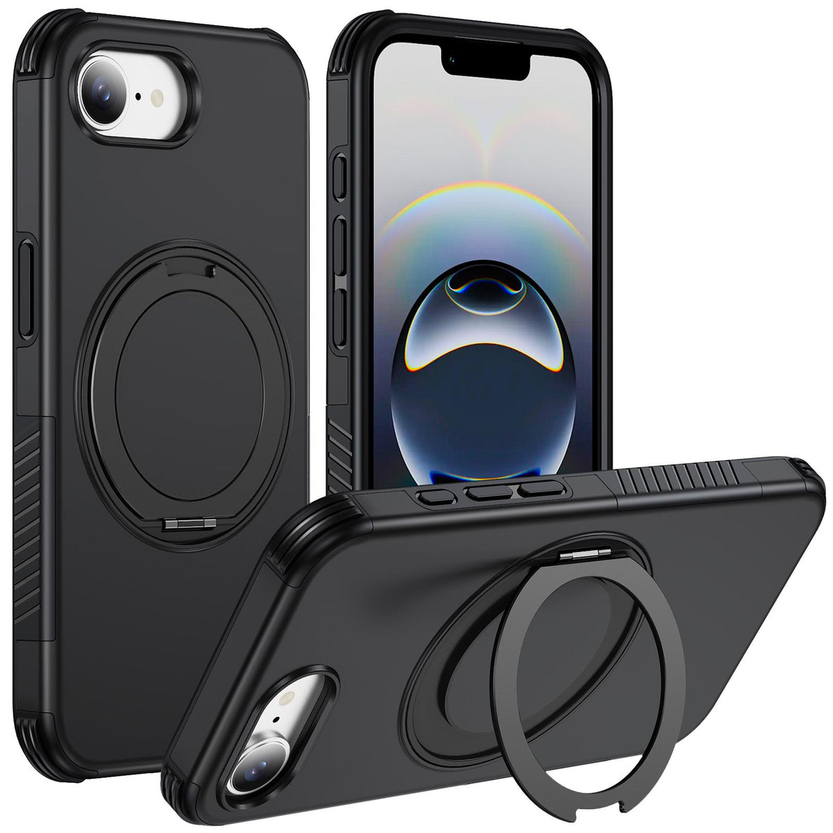 For iPhone 17e / 16e Magnetic 360 Rotating Holder Phone Case - Black - EDA009861205C