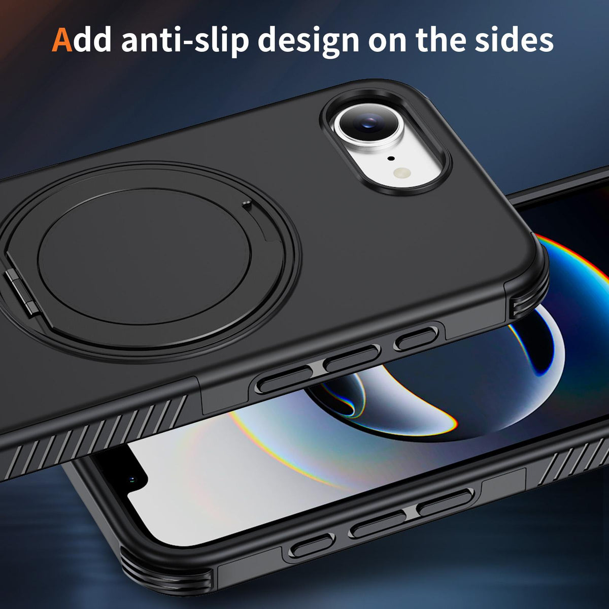 For iPhone 17e / 16e Magnetic 360 Rotating Holder Phone Case - Black - EDA009861205C