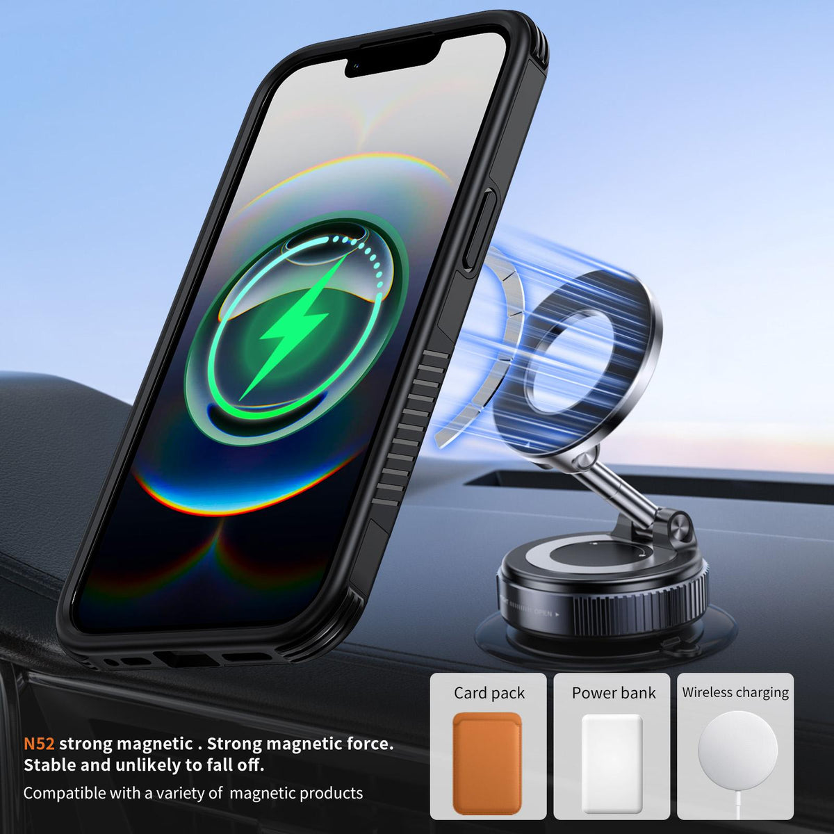 For iPhone 17e / 16e Magnetic 360 Rotating Holder Phone Case - Black - EDA009861205C