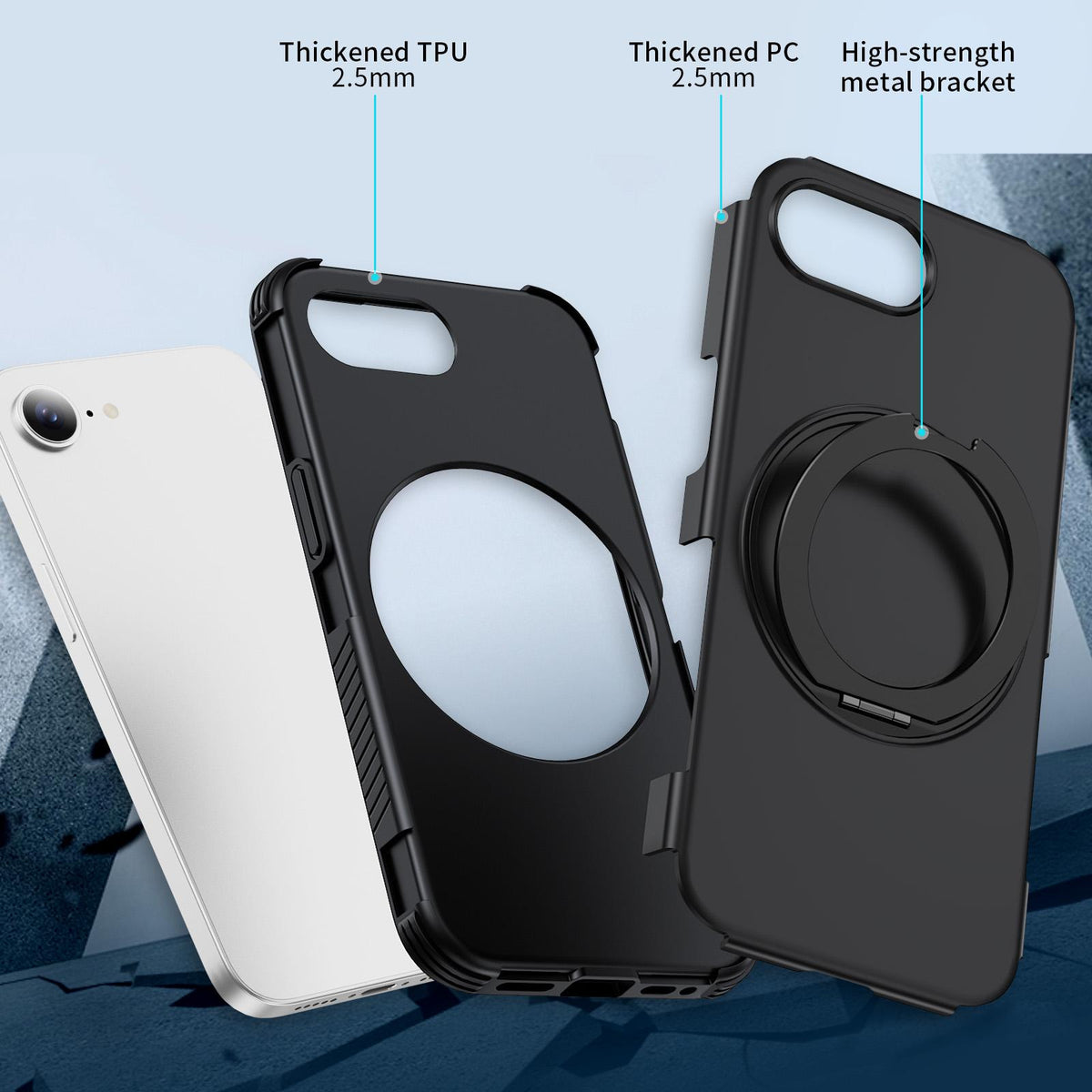 For iPhone 17e / 16e Magnetic 360 Rotating Holder Phone Case - Black - EDA009861205C