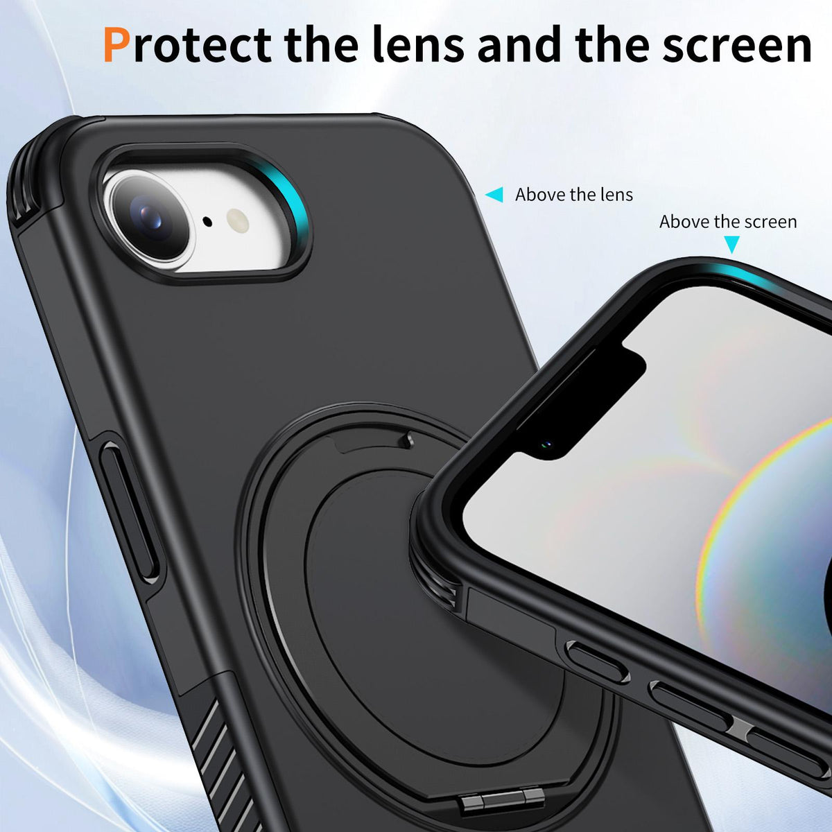 For iPhone 17e / 16e Magnetic 360 Rotating Holder Phone Case - Black - EDA009861205C