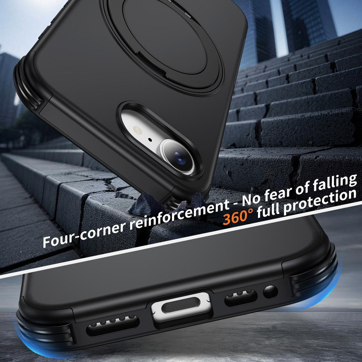 For iPhone 17e / 16e Magnetic 360 Rotating Holder Phone Case - Black - EDA009861205C
