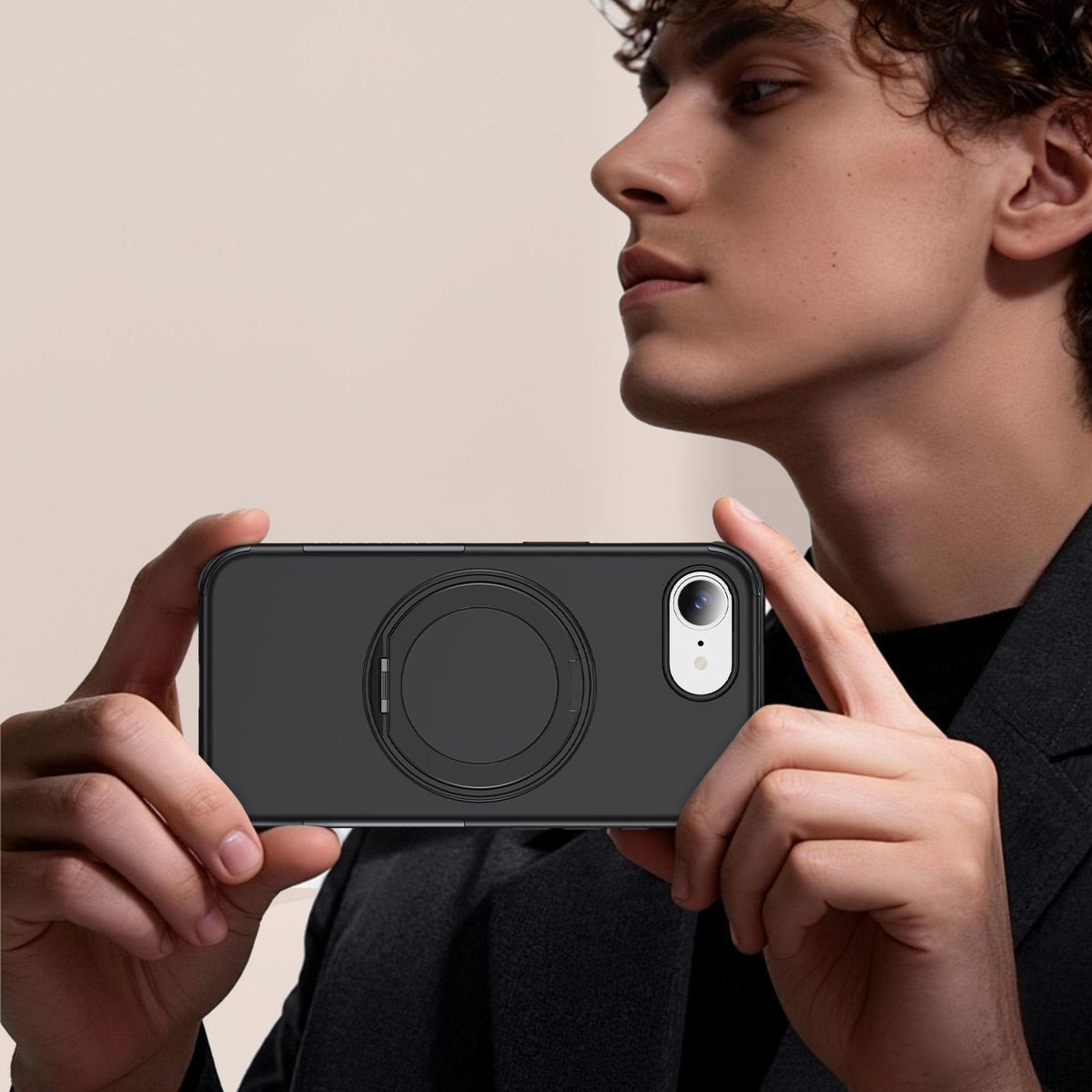 For iPhone 17e / 16e Magnetic 360 Rotating Holder Phone Case - Black - EDA009861205C