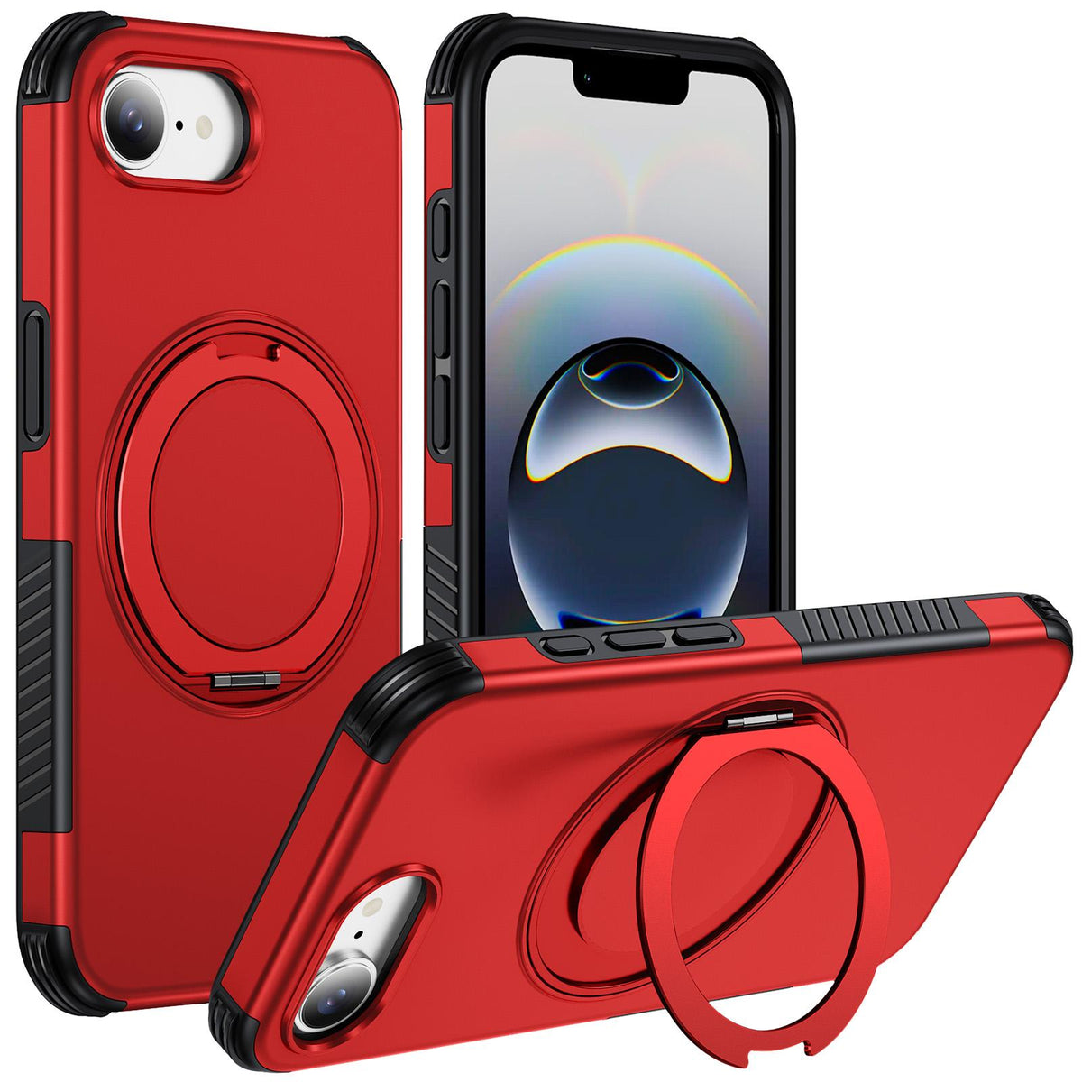 For iPhone 17e / 16e Magnetic 360 Rotating Holder Phone Case - Red - EDA009861205D