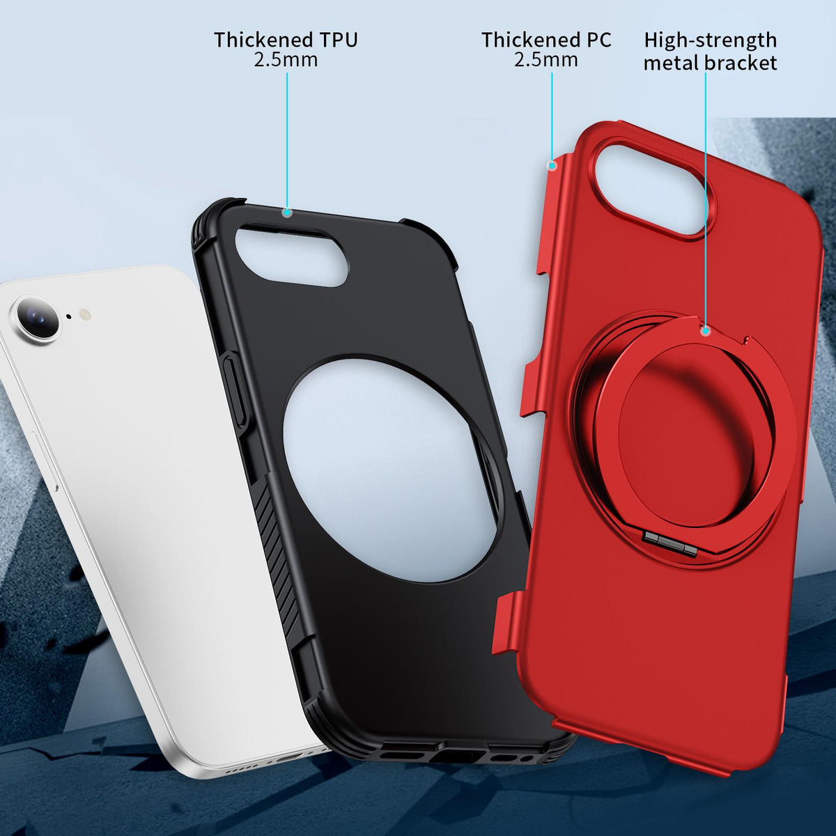 For iPhone 17e / 16e Magnetic 360 Rotating Holder Phone Case - Red - EDA009861205D