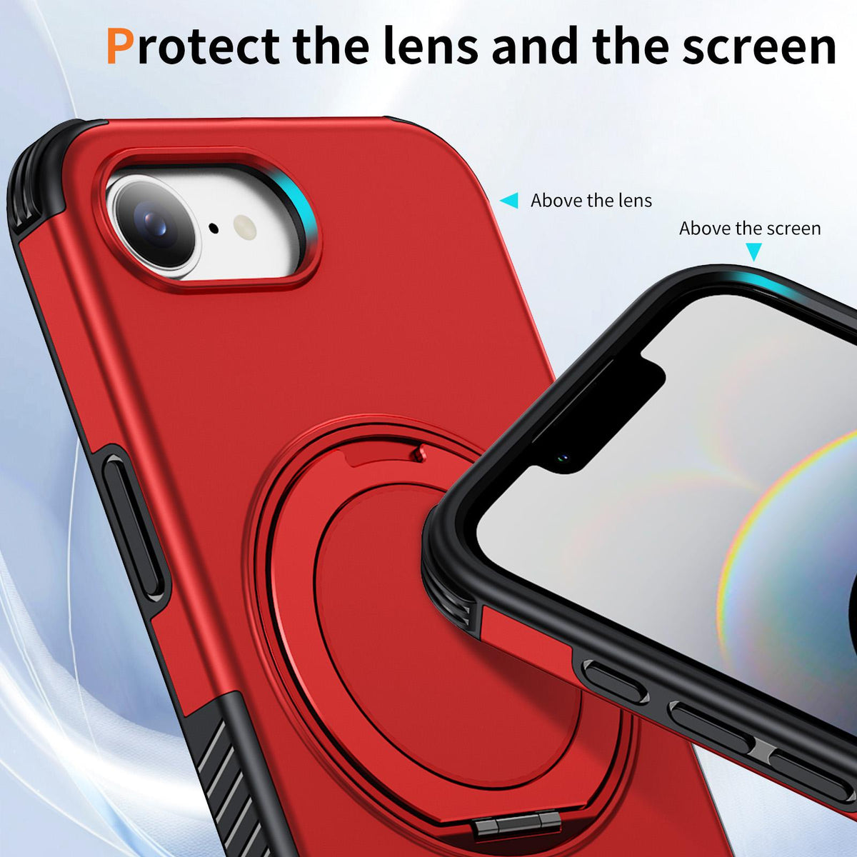 For iPhone 17e / 16e Magnetic 360 Rotating Holder Phone Case - Red - EDA009861205D