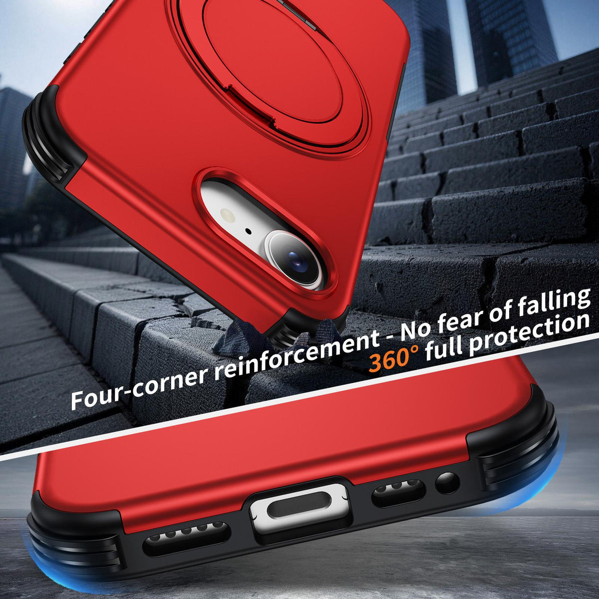 For iPhone 17e / 16e Magnetic 360 Rotating Holder Phone Case - Red - EDA009861205D