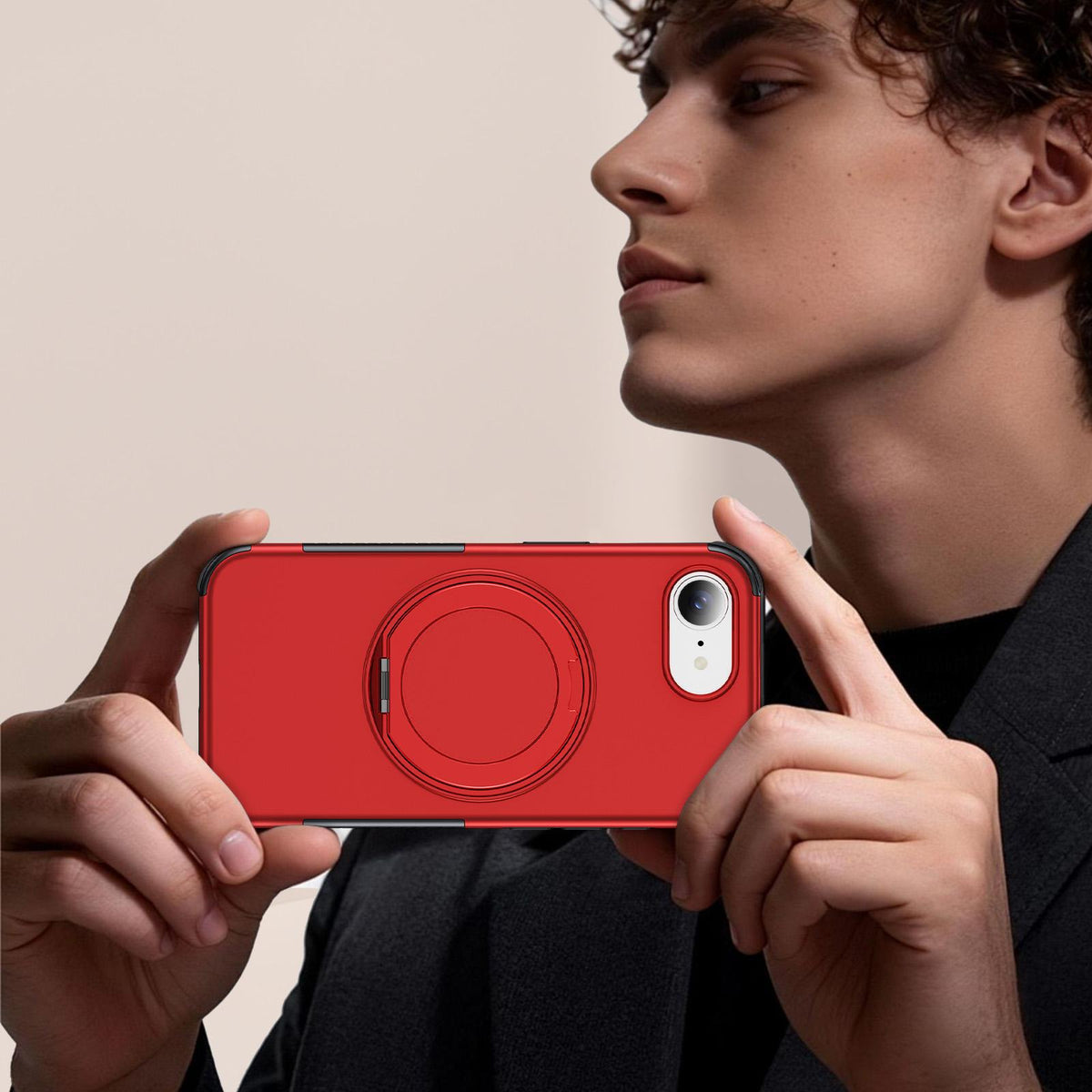For iPhone 17e / 16e Magnetic 360 Rotating Holder Phone Case - Red - EDA009861205D
