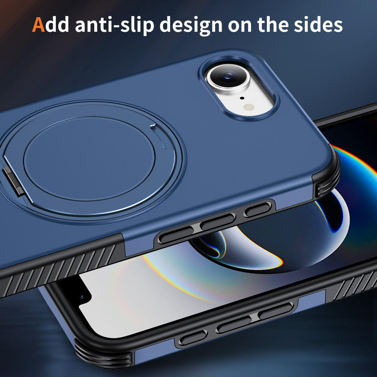 For iPhone 17e / 16e Magnetic 360 Rotating Holder Phone Case - Blue - EDA009861205E