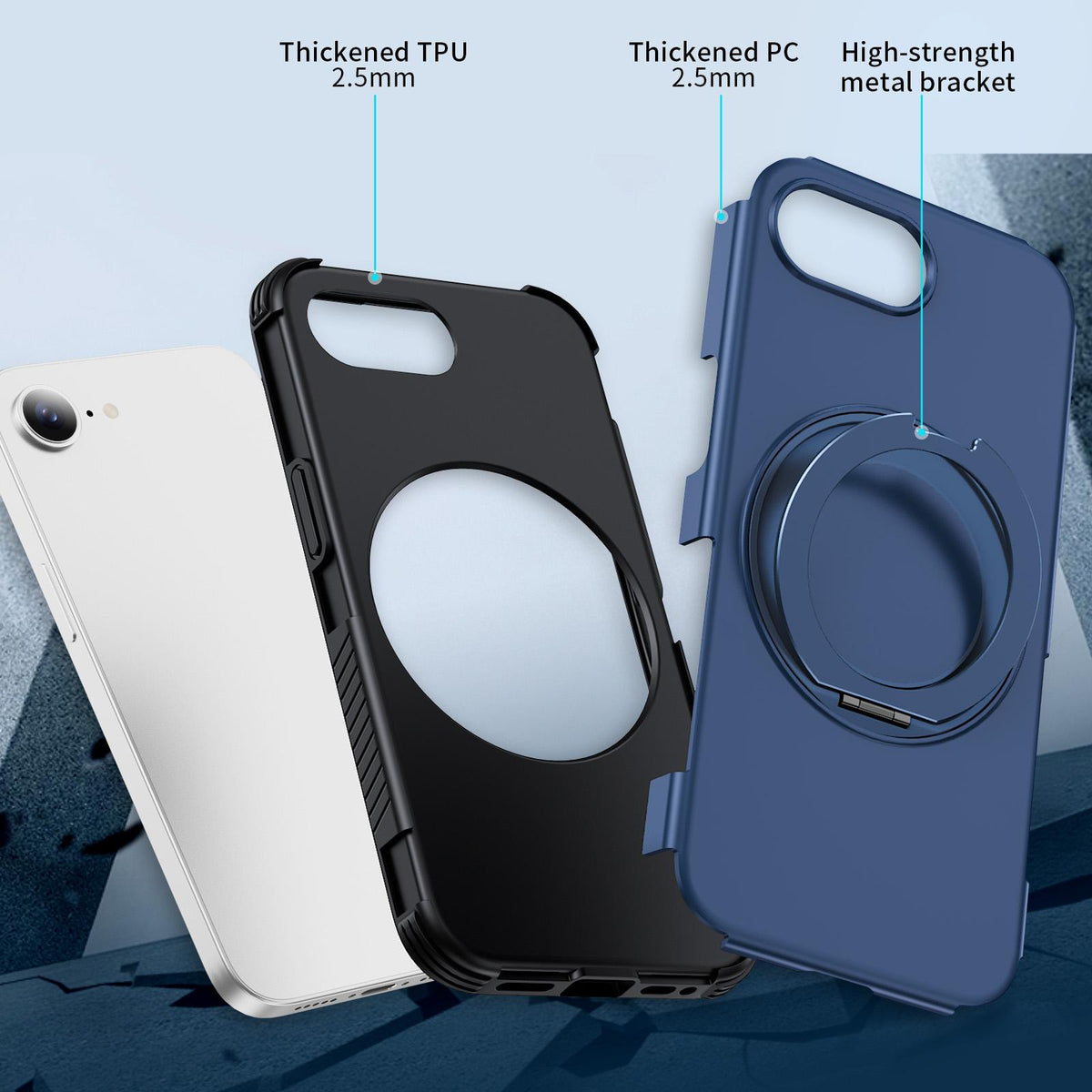 For iPhone 17e / 16e Magnetic 360 Rotating Holder Phone Case - Blue - EDA009861205E