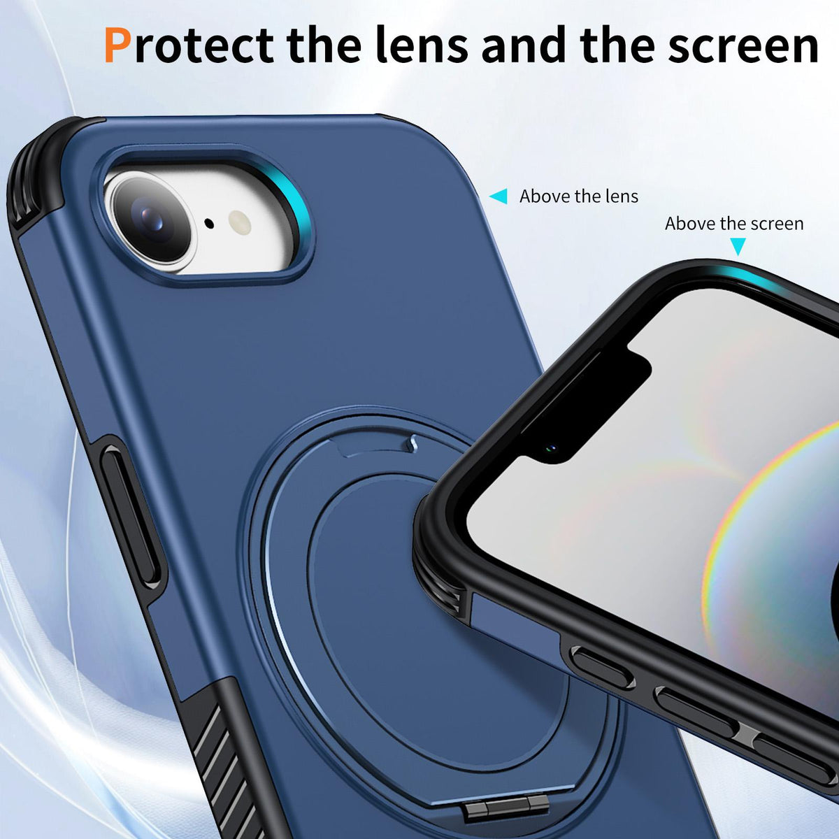 For iPhone 17e / 16e Magnetic 360 Rotating Holder Phone Case - Blue - EDA009861205E