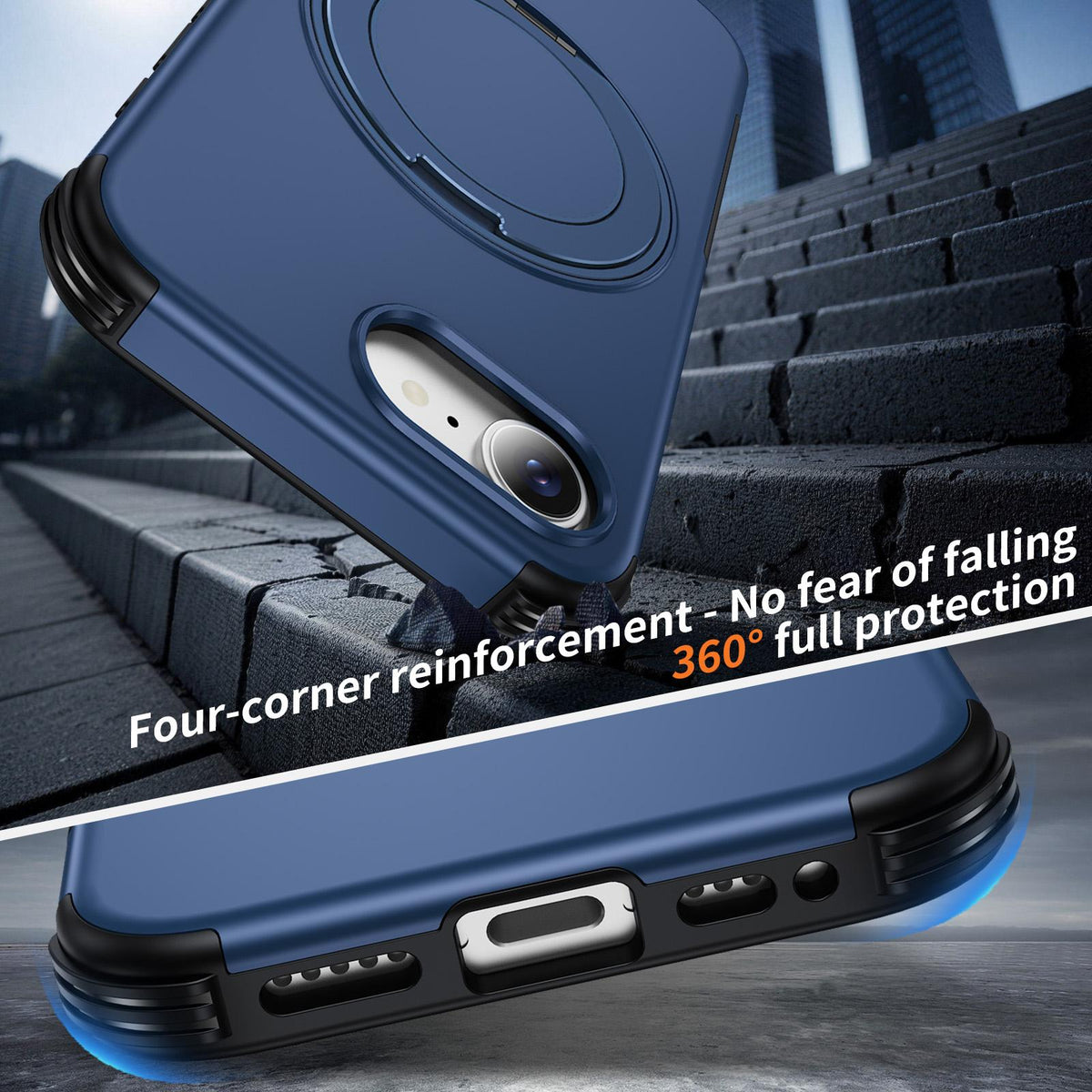 For iPhone 17e / 16e Magnetic 360 Rotating Holder Phone Case - Blue - EDA009861205E