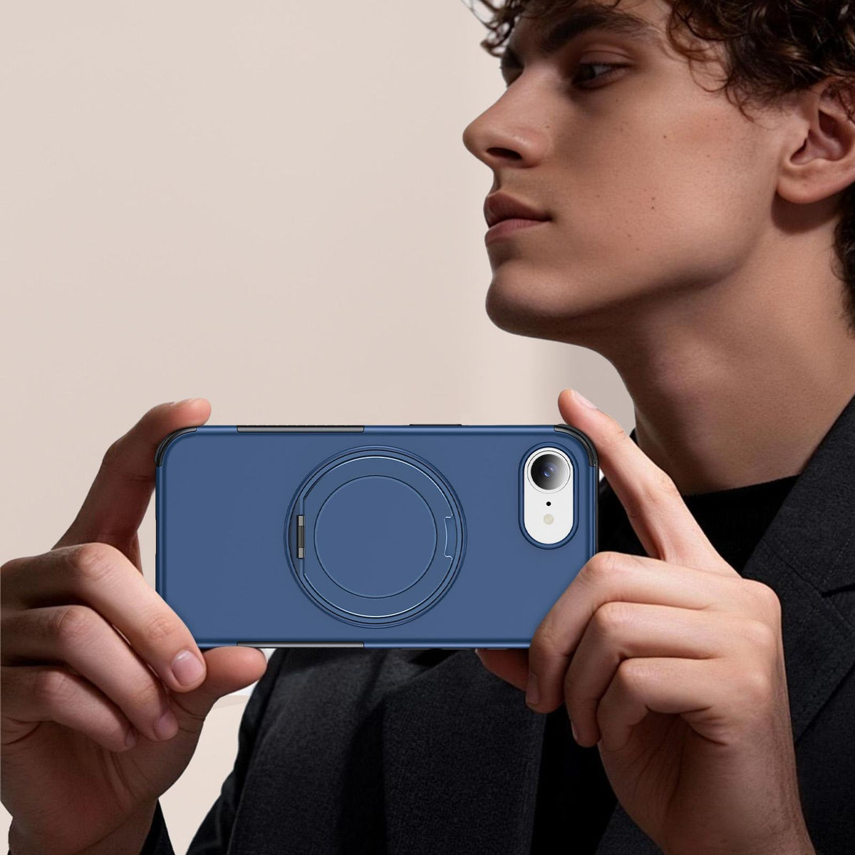 For iPhone 17e / 16e Magnetic 360 Rotating Holder Phone Case - Blue - EDA009861205E