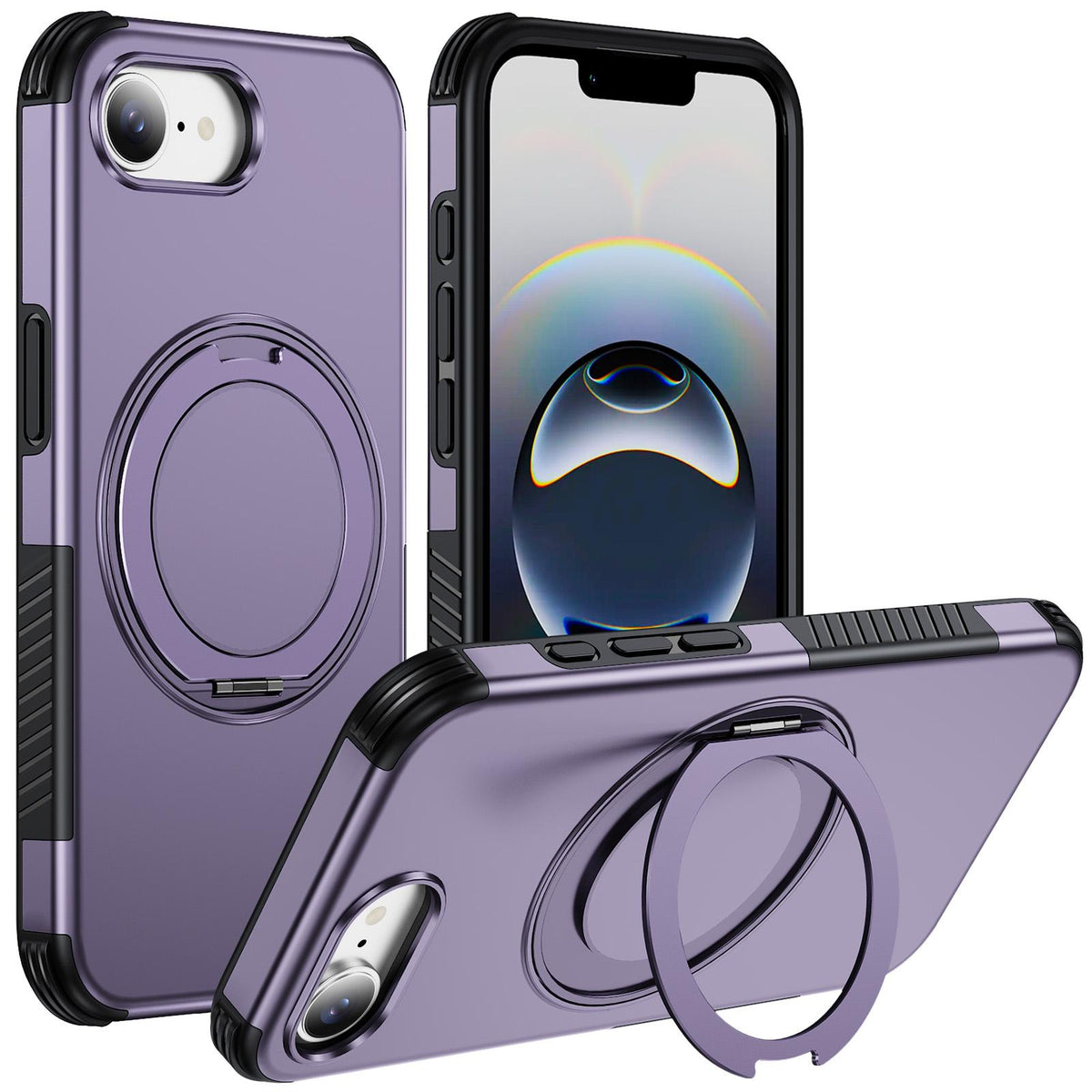 For iPhone 17e / 16e Magnetic 360 Rotating Holder Phone Case - Light Purple - EDA009861205F