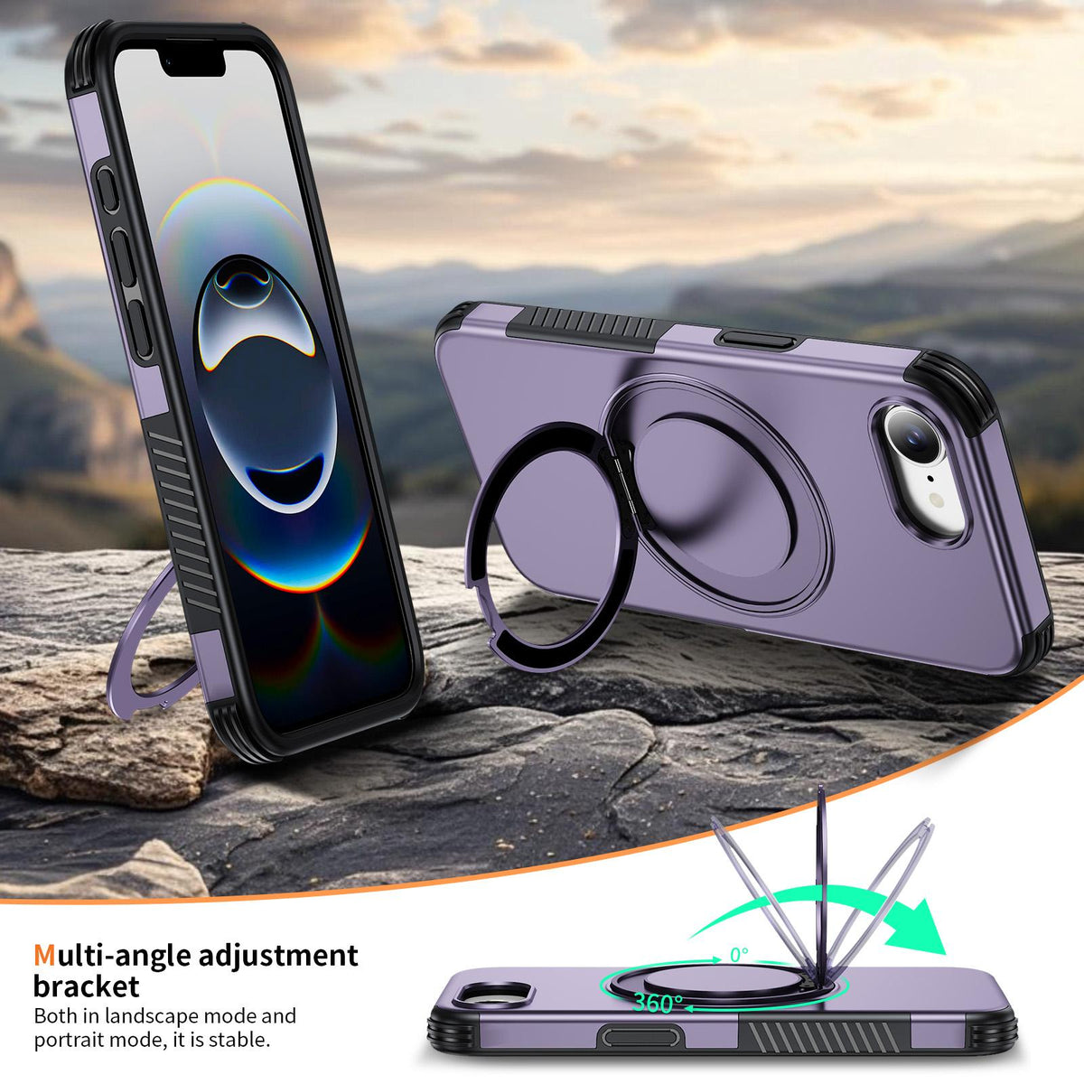 For iPhone 17e / 16e Magnetic 360 Rotating Holder Phone Case - Light Purple - EDA009861205F