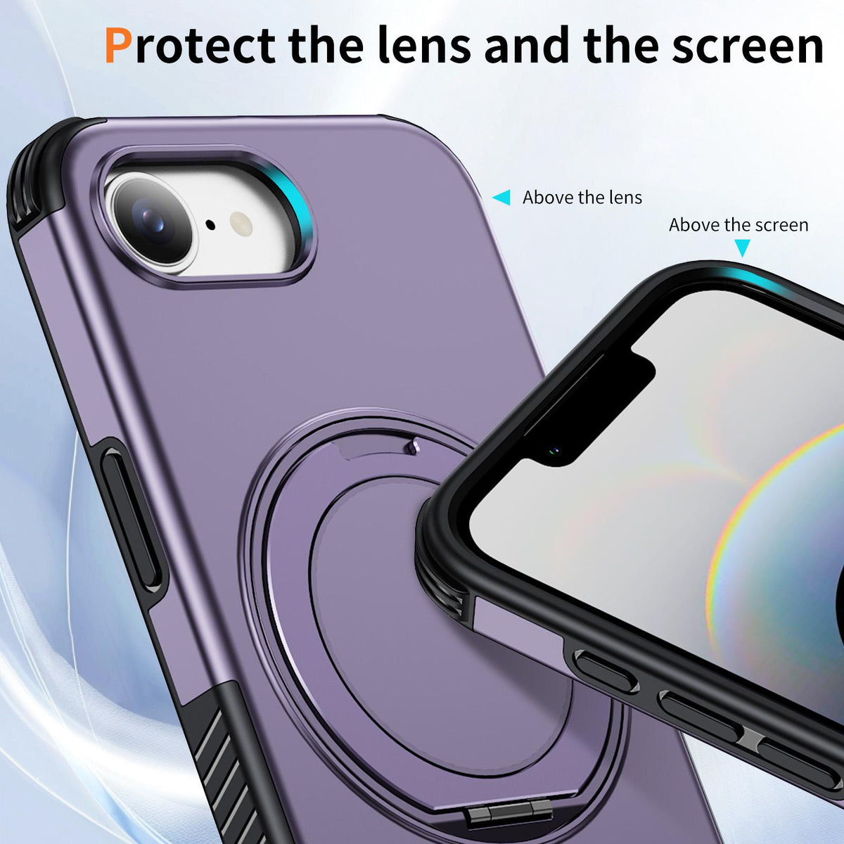 For iPhone 17e / 16e Magnetic 360 Rotating Holder Phone Case - Light Purple - EDA009861205F