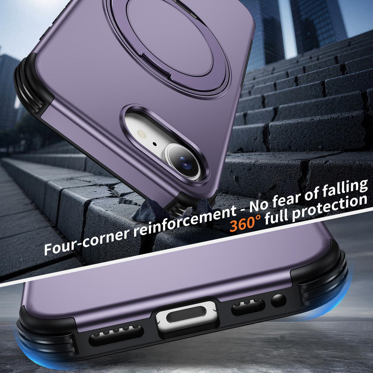 For iPhone 17e / 16e Magnetic 360 Rotating Holder Phone Case - Light Purple - EDA009861205F
