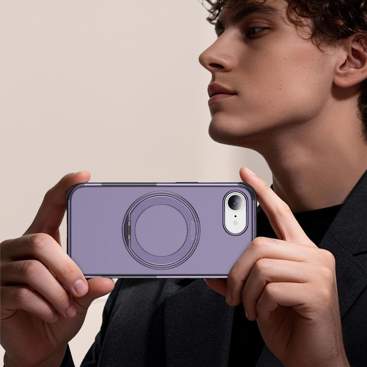 For iPhone 17e / 16e Magnetic 360 Rotating Holder Phone Case - Light Purple - EDA009861205F