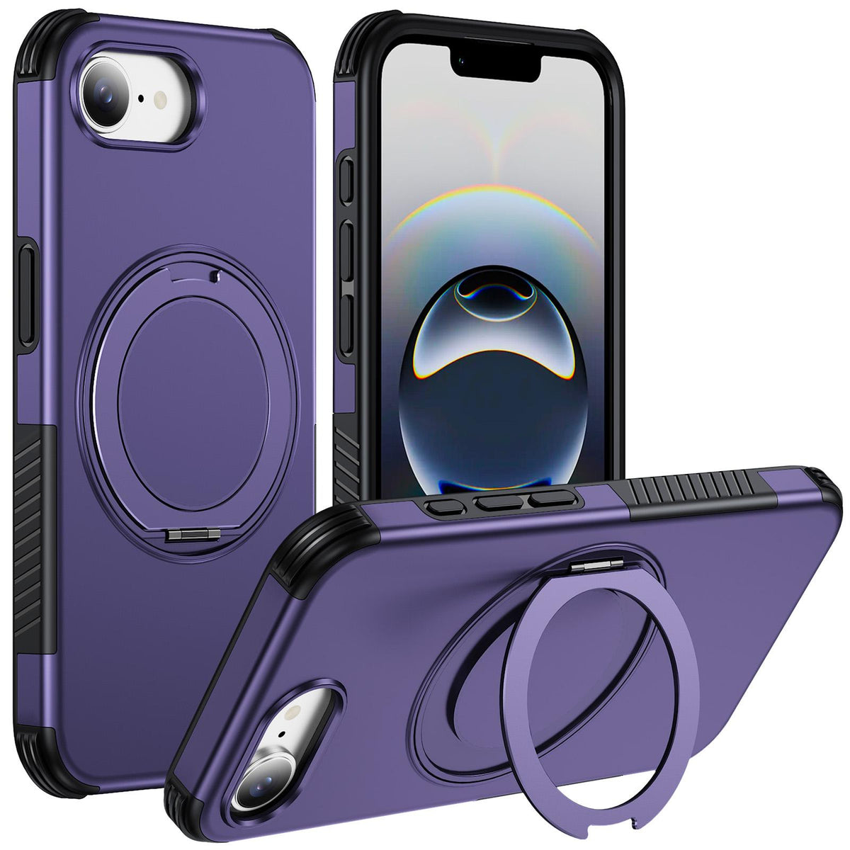For iPhone 17e / 16e Magnetic 360 Rotating Holder Phone Case - Dark Purple - EDA009861205G
