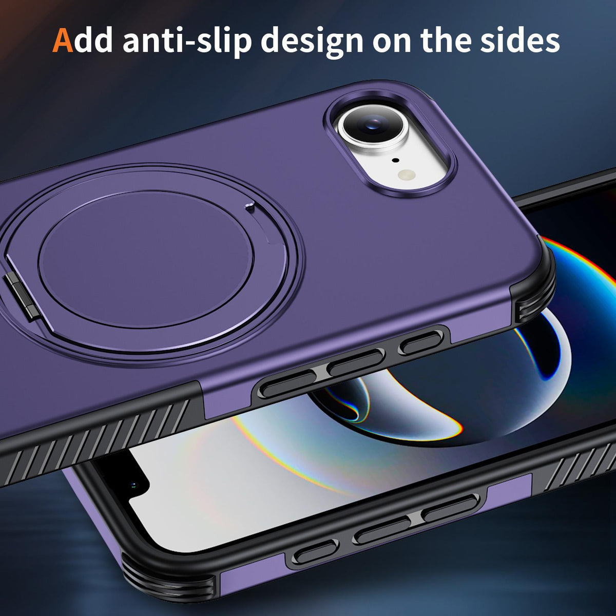 For iPhone 17e / 16e Magnetic 360 Rotating Holder Phone Case - Dark Purple - EDA009861205G