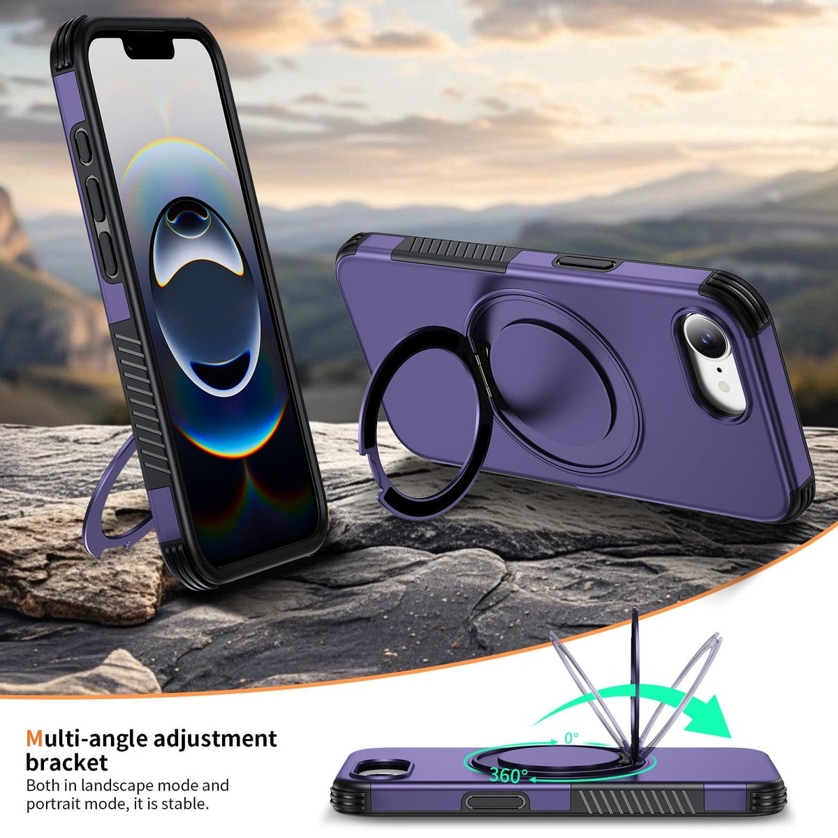 For iPhone 17e / 16e Magnetic 360 Rotating Holder Phone Case - Dark Purple - EDA009861205G