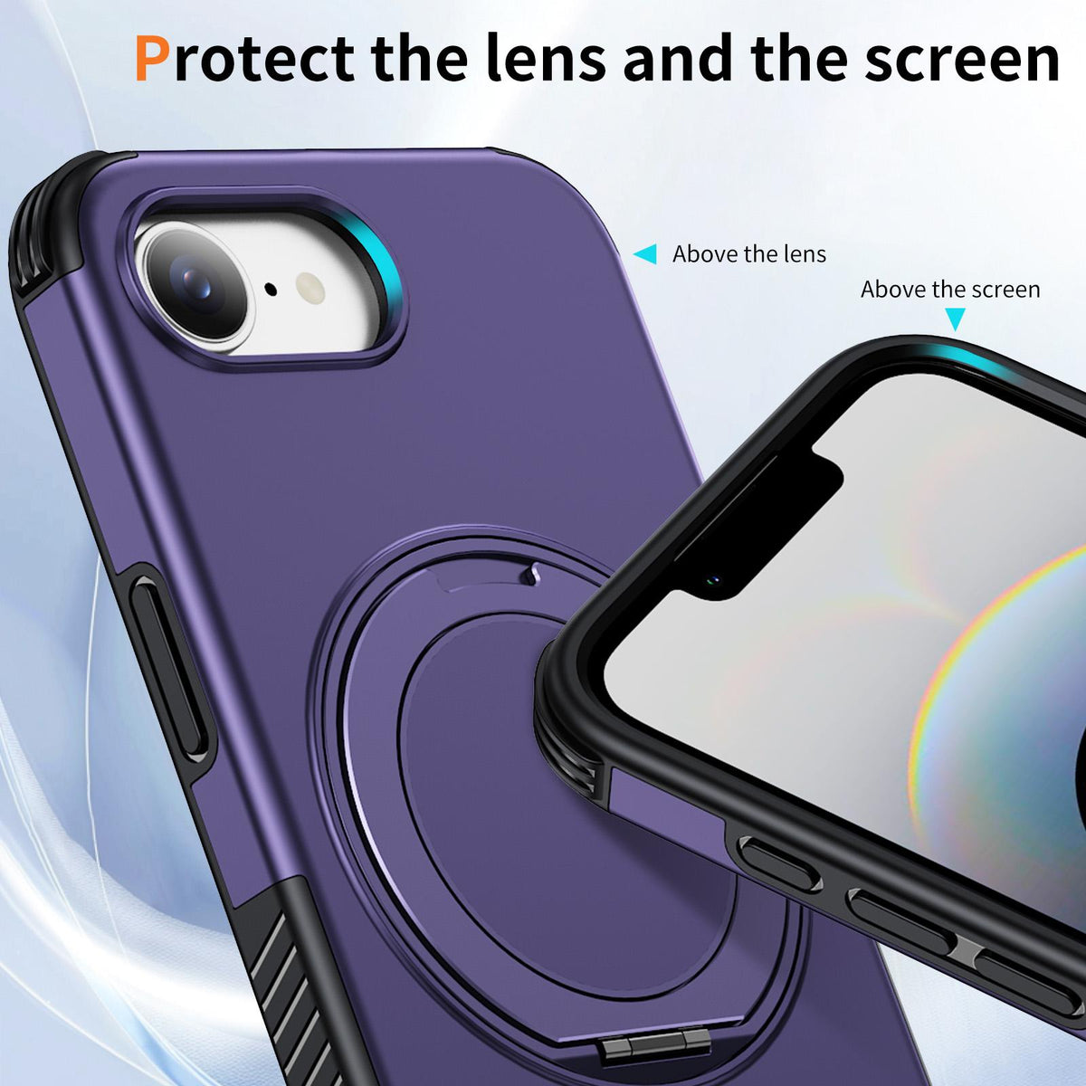 For iPhone 17e / 16e Magnetic 360 Rotating Holder Phone Case - Dark Purple - EDA009861205G